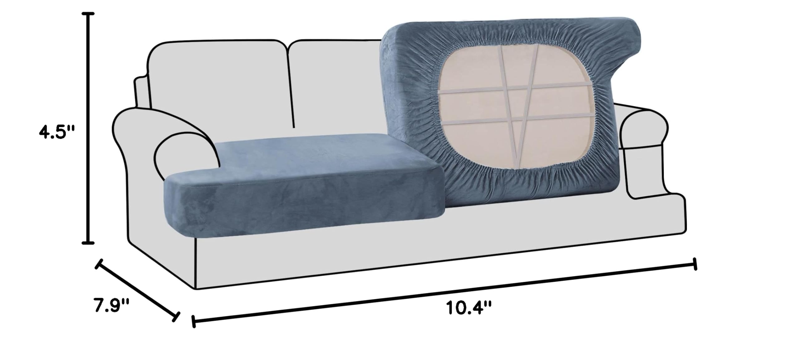 H.VERSAILTEX Stretch Velvet 2-Piece T-Cushion Sofa Slipcovers - Soft & Durable Sofa Seat Covers for 2-Cushion Couches, Non-Slip Design in Stone Blue - Perfect for Living Room, Family Room & Home Decor Upgrade