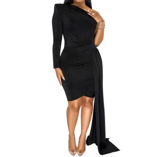 Florie Slinky Bodycon Mini Dress with Side Drape - Sexy Tight Party Club Dress for Women, Night Out, Date Night, Cocktail Events