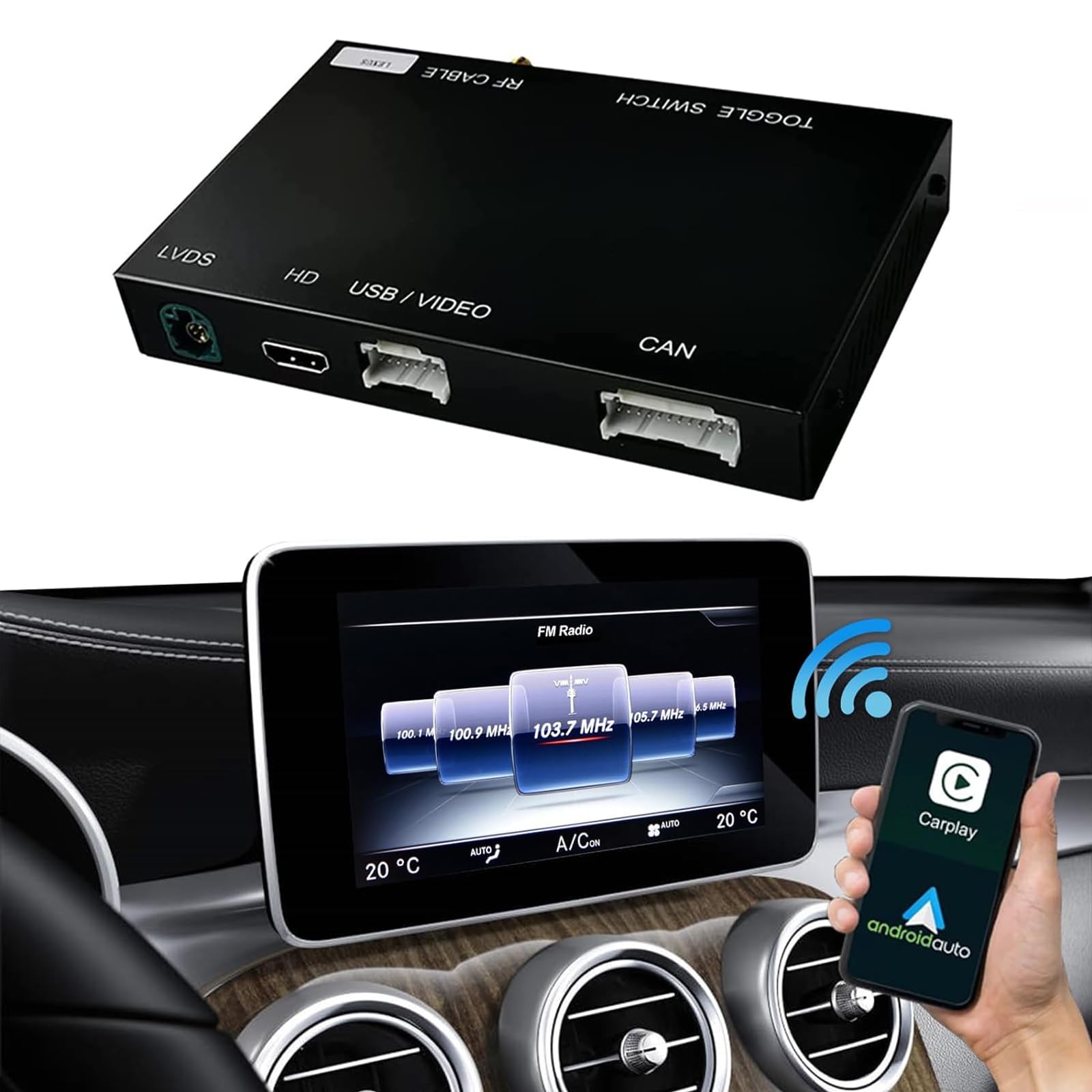 Wireless CarPlay & Android Auto Adapter for Mercedes Benz B/C/E/G/S/V/GLC/CLA/GLA/GLE/GLS Class 2015-2018 with NTG5.0 - CarPlay Retrofit Kit, MirrorLink & Backup Camera Support - Perfect for Hands-Free Navigation & Entertainment While Driving