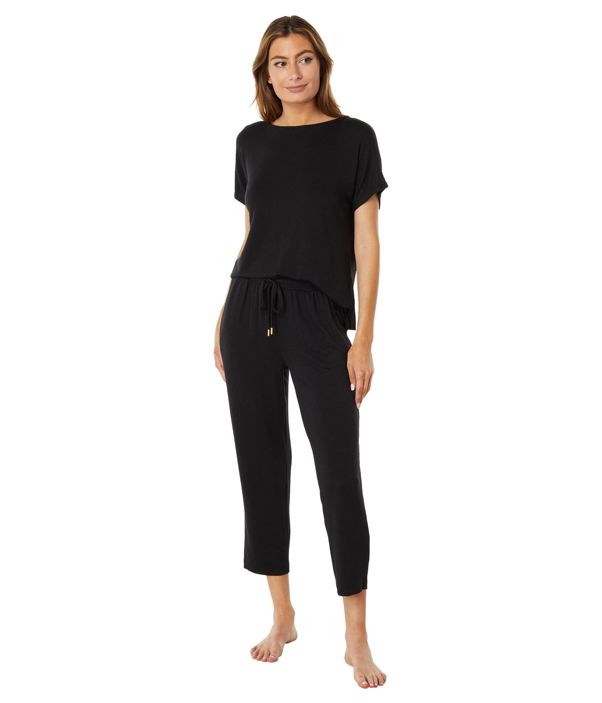 Donna Karan Women's Long Sleeve Sleepwear Top & Crop Pants Set - Soft Cotton Pajama Lounge Wear for Comfortable Night Sleep and Relaxing at Home