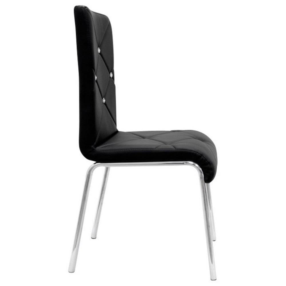 Premium Faux Leather & Chrome Dining Chairs Set of 4 - Modern Black Side Chairs for Kitchen, Dining Room & Office - Comfortable & Stylish Seating Solution