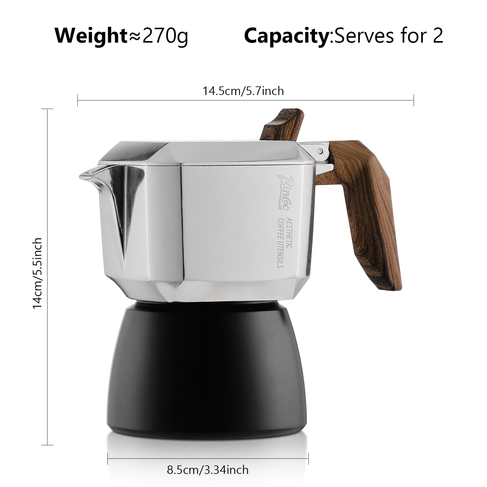 Stovetop Espresso Maker - 2 Cup Small Moka Pot Italian Coffee Maker (4oz/120ml) for Home, Camping & Travel - Perfect for Single Serve Coffee Lovers