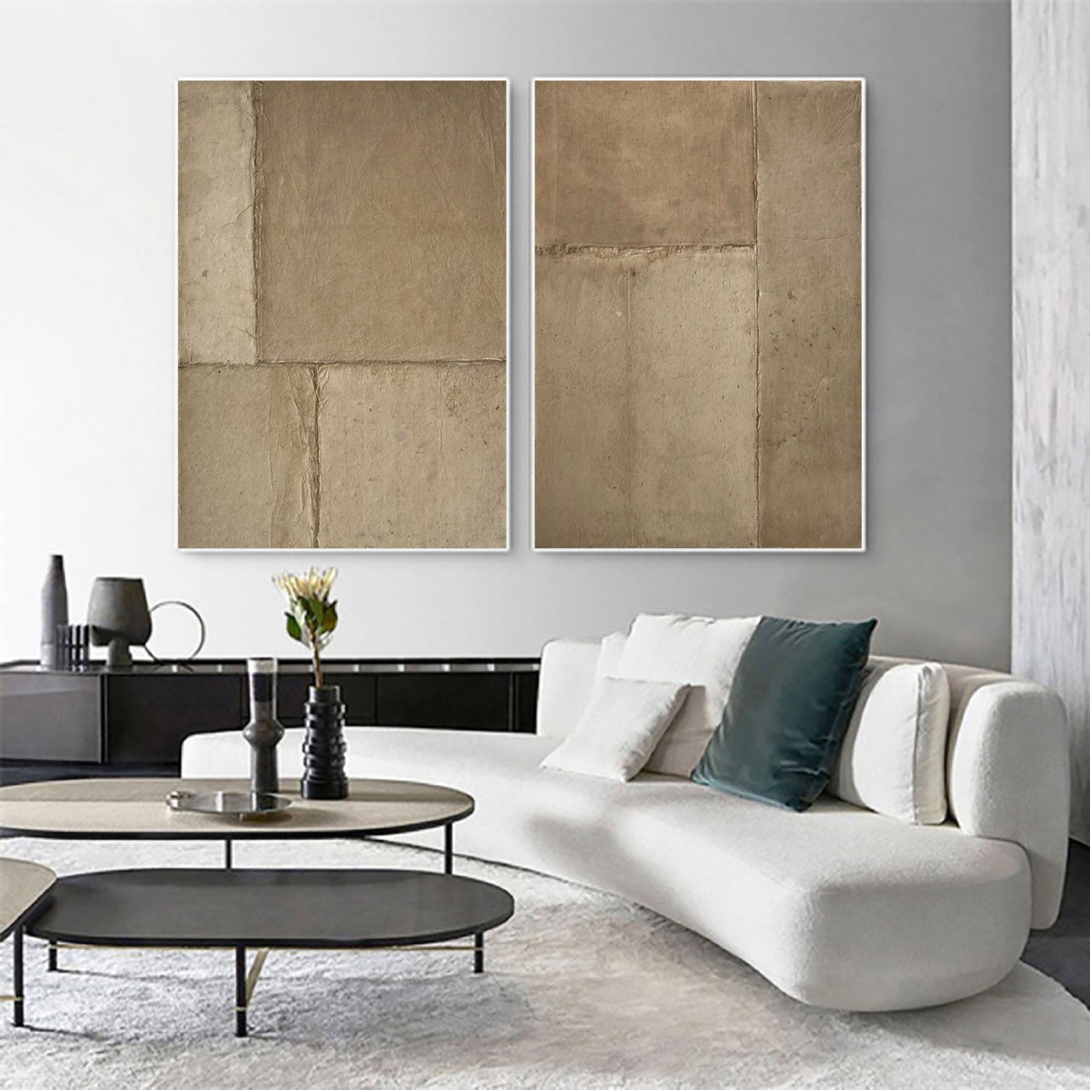 Abstract Tranquility Wall Art Set of 2 - Modern Minimalist Canvas Prints for Living Room, Bedroom & Office Decor - #WS095