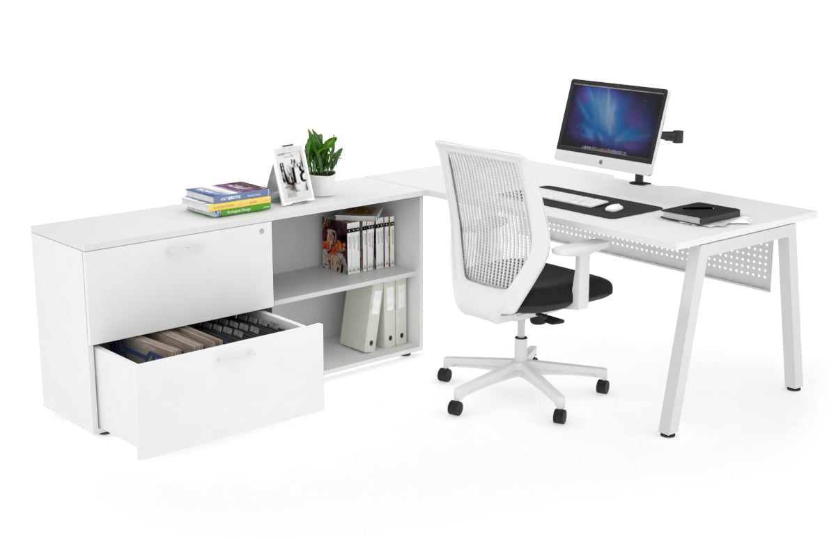 Quadro A Executive White Frame Office Chair [1600L x 800W with Cable Scallop] - Premium Ergonomic Seating for Home Office & Conference Rooms