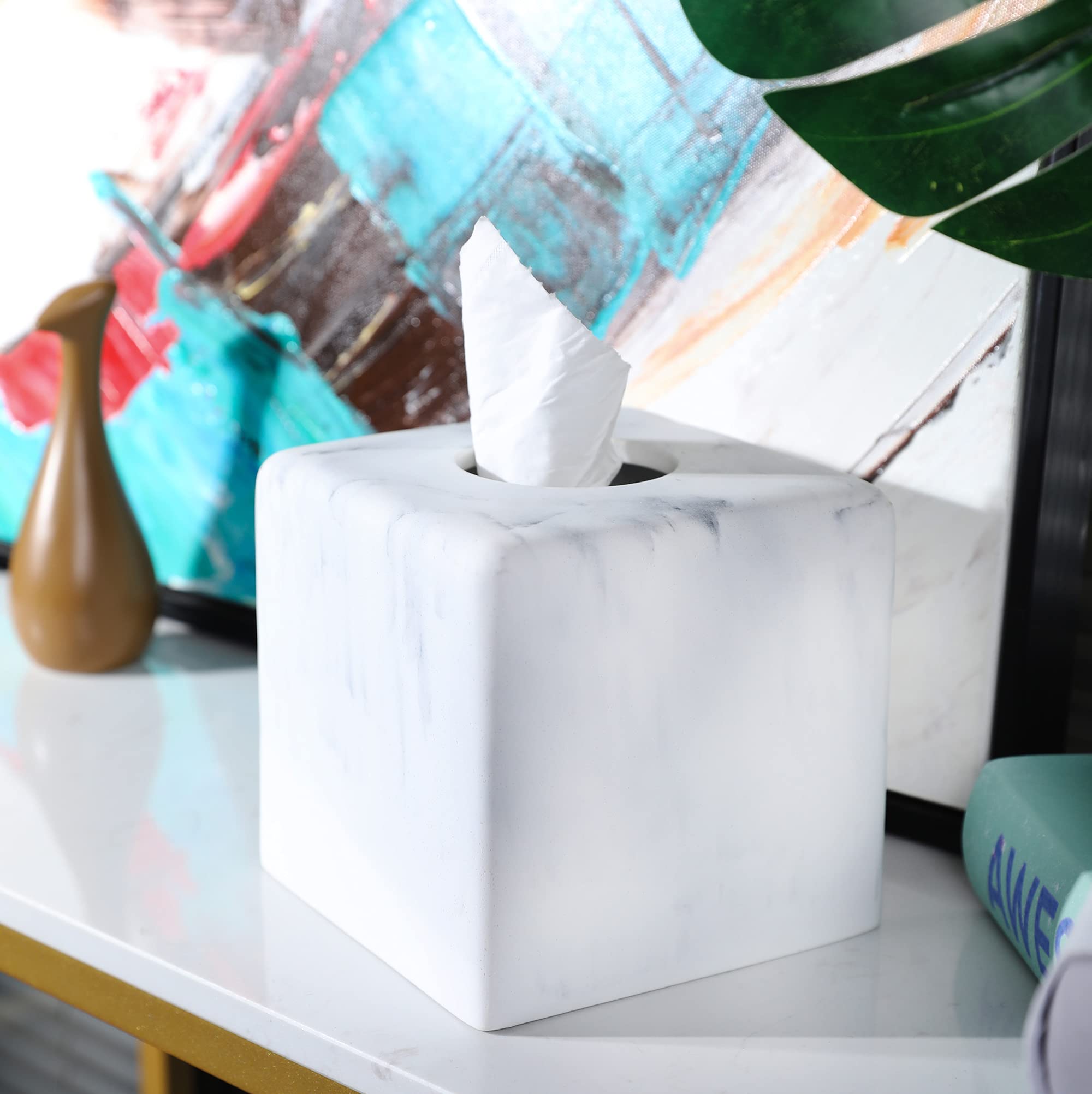 Hymmah Modern Square Tissue Box Cover Holder - Elegant Bathroom Vanity Decor, Unique Design for Countertops, Bedroom & Living Room - Perfect for Home, Office & Hotel Decorations