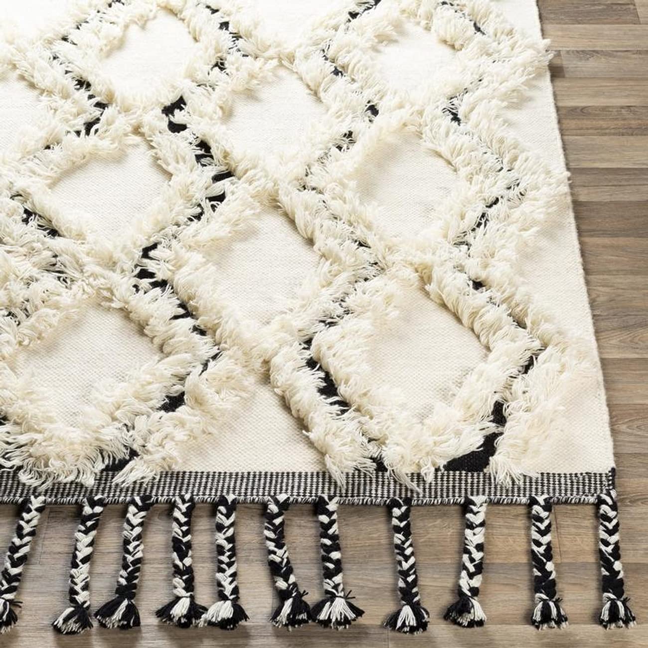Premium 8x10 Wool Shag Area Rug - Soft Cream White Blue Black Carpet for Living Room, Bedroom, Kitchen | Luxurious & Durable Floor Decor for Home, Office, or Dorm