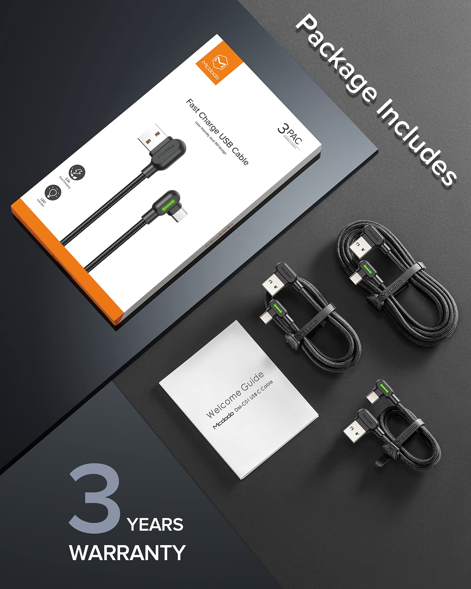60W Fast Charging Cable USB-C to USB-A 90 Degree Nylon Braided Cord for iPhone 16 Pro Max/15, iPad, Galaxy S24 - 3 Pack (6.6FT/2M, Black) - Perfect for Gaming, Travel & Home Charging
