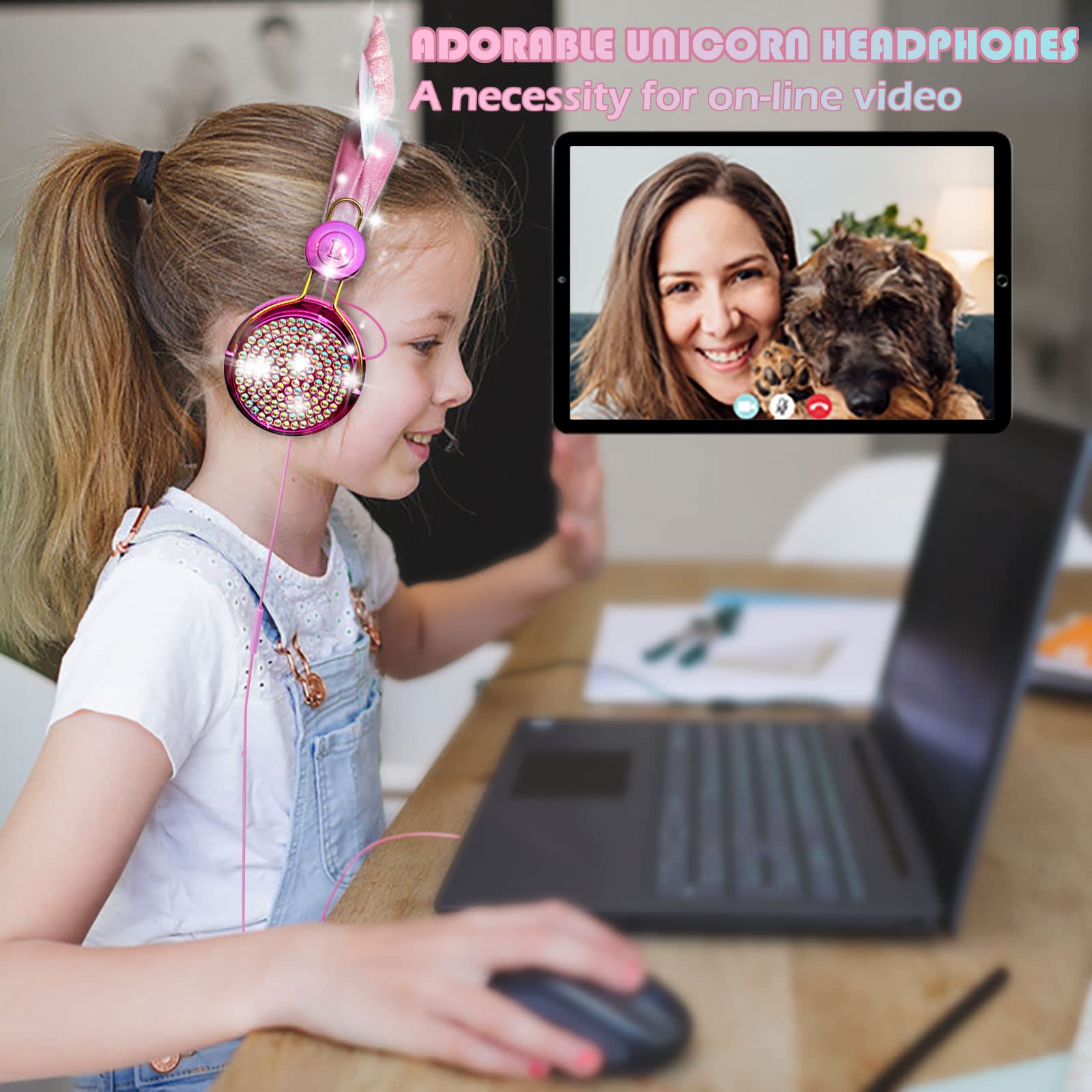 SVYHUOK Cute Cat Ear Wired Headphones for Girls, Kids & Teens - 3.5mm Jack with Microphone, Over-Ear Headset for School, Online Classes, Gaming & Music - Perfect Birthday & Christmas Gift (Princess Rose)