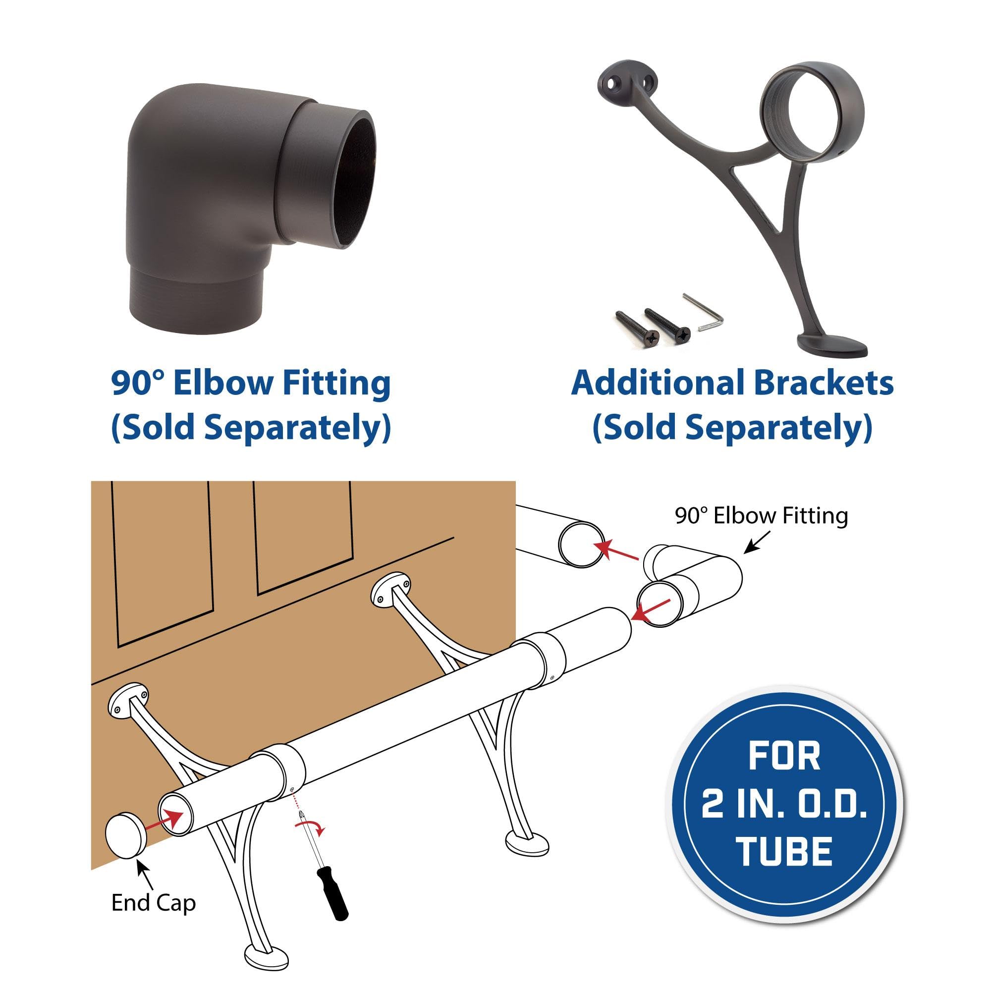 Outwater 6 Foot Bar Foot Rail Kit - Complete Undercounter Mount Hardware with Tubing, Dome End Caps in Oil Rubbed Bronze Finish for Home Bars and Pubs