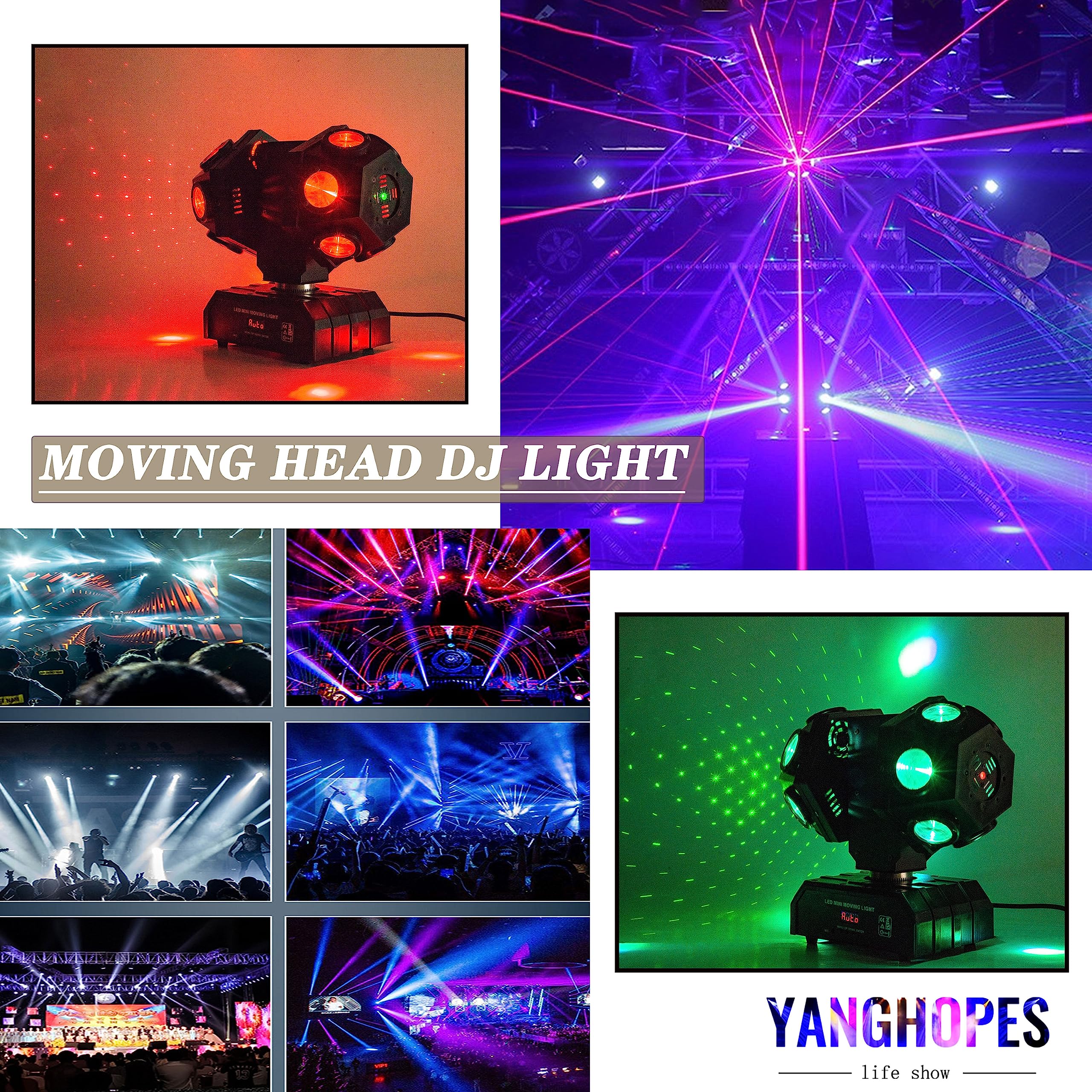 Professional Moving Head DJ Light - 360° Rotating Beam LED Stage Lighting with Sound Activation & DMX512 Control for DJ, KTV, Disco, Wedding, Concert, Festival - Perfect for Nightclubs, Live Shows, and Event Uplighting