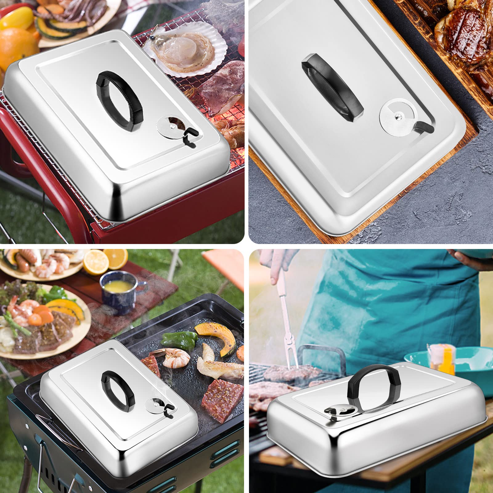 Leonyo 13-Inch Rectangular Basting Cover with 11x9-Inch Cooling Rack - Cheese Melting Dome & Wire Rack for Baking, Griddle Accessories with Steam Dome Lids - Perfect for Oven, BBQ, Flat Top Grill Cooking - Ideal for Restaurants, Home Kitchens & Outdoor Cooking