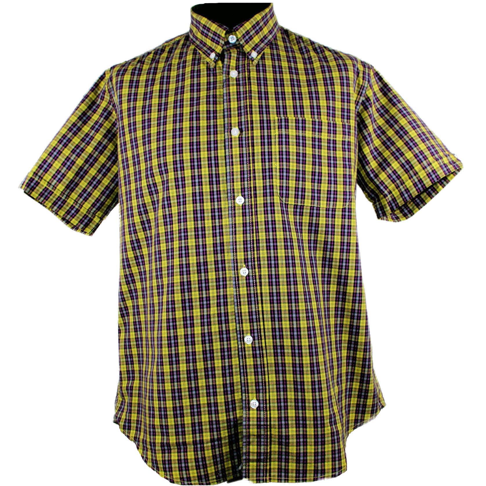 Warrior Clothing England Men's Retro Short Sleeve Button-Down Shirt | Double Barrel Skin Mod Punk Style | Slim Fit Casual Wear for Concerts & Vintage Fashion