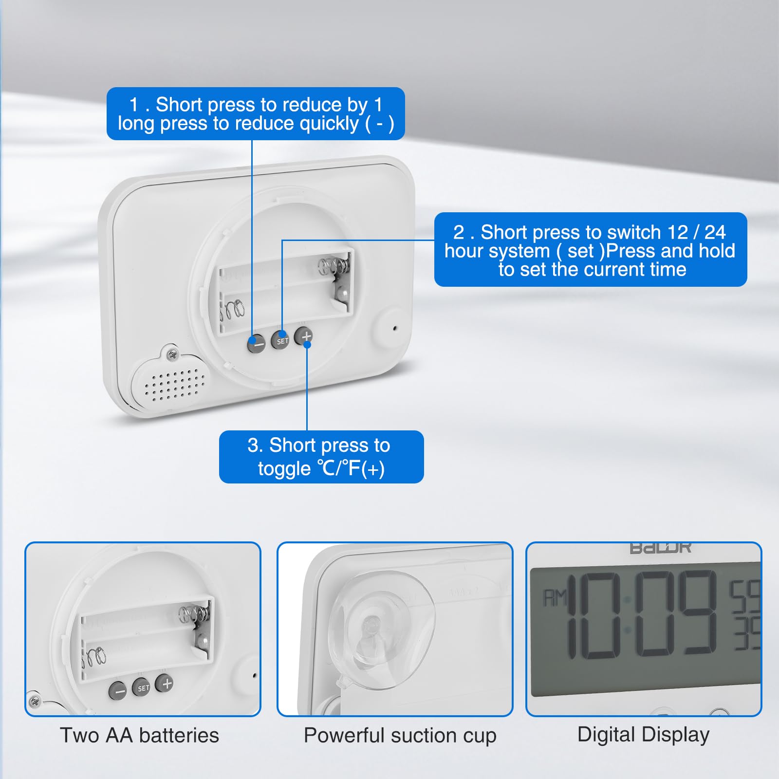 Waterproof Digital Shower Clock with Timer & Temp Display - Bathroom Essentials