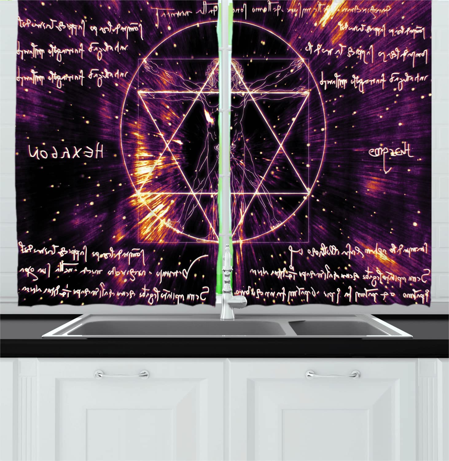 Ambesonne Geometric Kitchen Curtains - 2 Panel Set with Universe Themed Galactic Design, 55