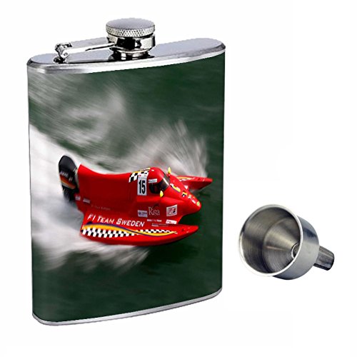 8oz Stainless Steel Whiskey Flask with Free Funnel - Speed Boat Design for Outdoor Adventures, Camping & Travel Gifts (Model-015)