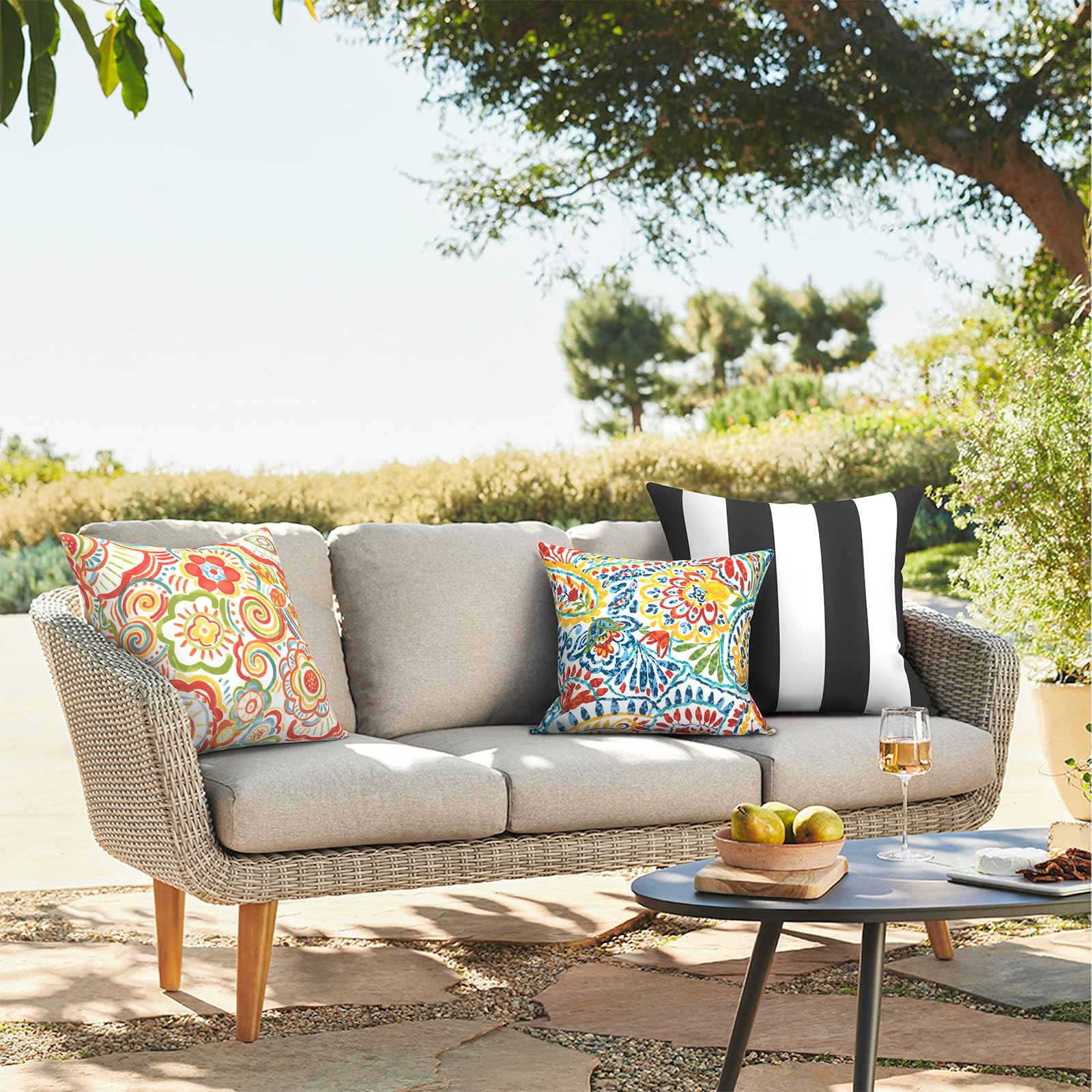 Waterproof Outdoor Throw Pillows 16x16 Inch - Set of 2 Paisley Printed Patio Cushions with Removable Covers, All-Weather Garden Sofa Pillows for Porch, Deck, Poolside & Backyard Furniture Decor