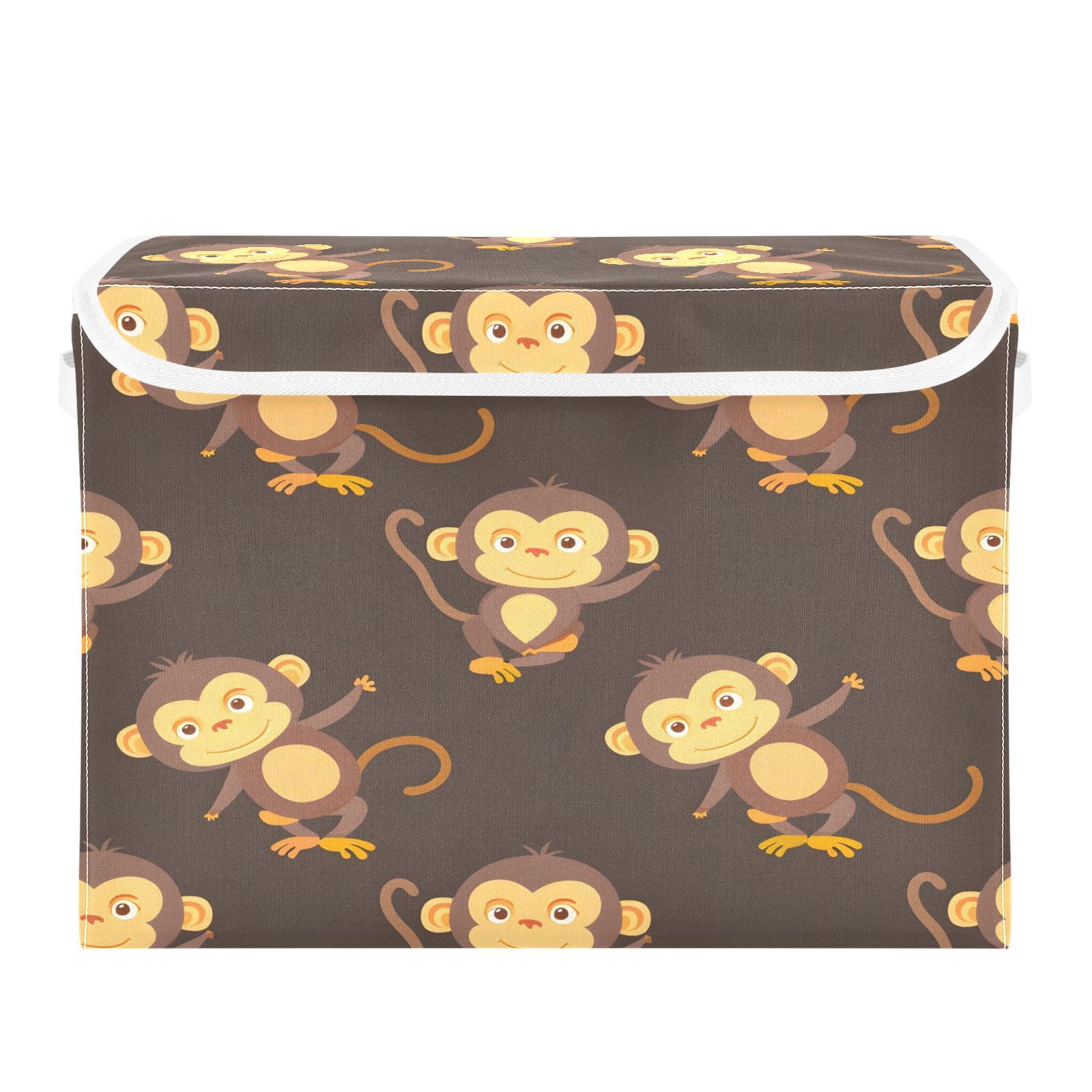 Monkey Print Fabric Foldable Storage Bins with Lids - Collapsible Closet Organizer Baskets for Bedroom, Office & Home Organization | Perfect for Toys, Clothes & Seasonal Storage