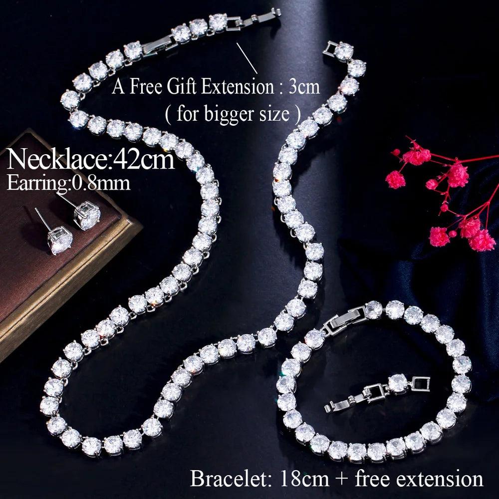 Sparkling White CZ Crystal Bridal Jewelry Set - Choker Necklace, Earrings & Bracelet (3 Pcs) | Perfect for Weddings, Prom, Anniversary & Formal Events