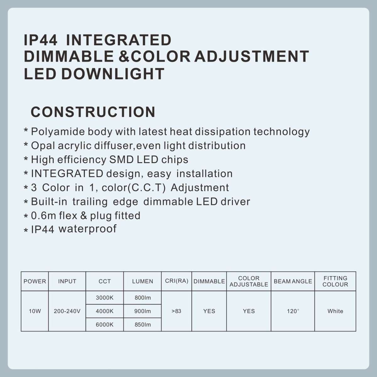 10-Pack 90mm LED Downlight Kit - 10W Non-Dimmable, 3 Color in 1 (Warm White/Cool White/Daylight) - Recessed Ceiling Lights for Home, Kitchen, Bathroom & Office Lighting