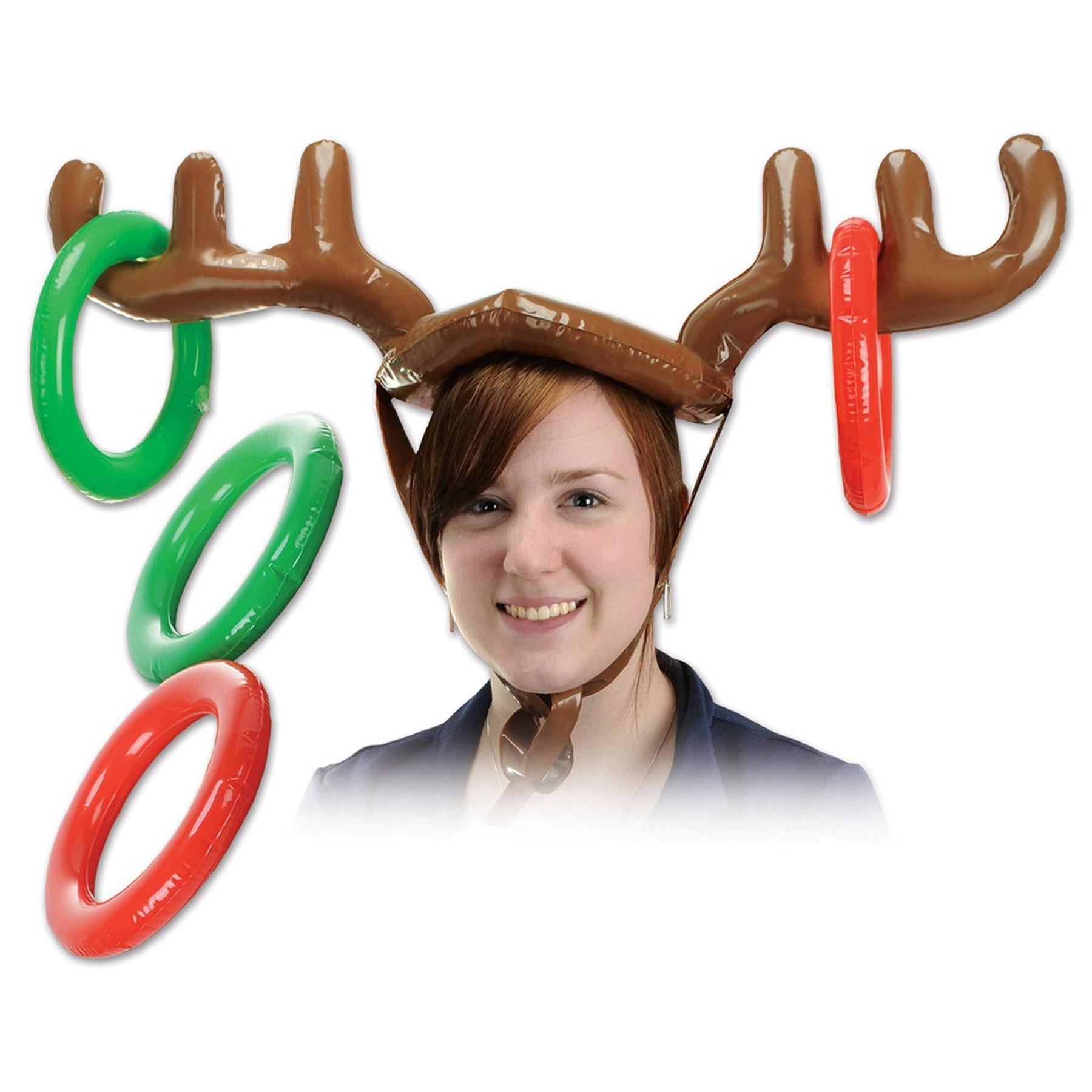 12 Pack Beistle Christmas Inflatable Reindeer Ring Toss Game - Holiday Party Decorations & Outdoor Lawn Games for Family Fun