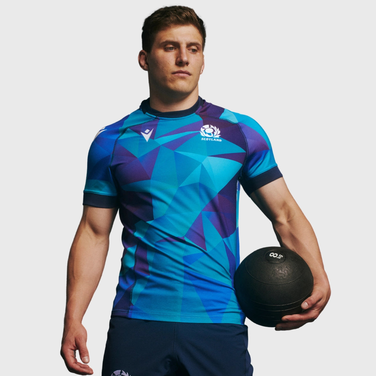 2024/25 Macron Scotland Men's Rugby Training Jersey - Blue | Breathable Performance Jersey for Rugby Practice & Fan Support