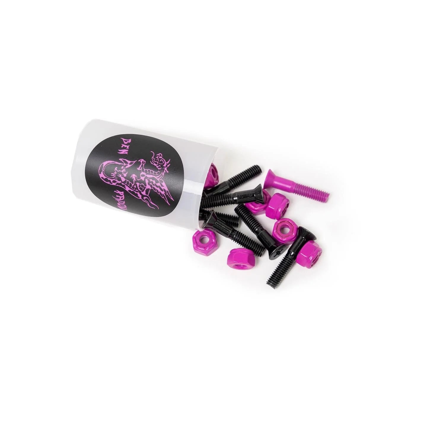Hardies Ben Kadow Pro Bolts - Black & Pink Skateboard Hardware - Durable Skateboard Bolts for Longboard, Cruiser & Street Skateboards - Perfect for Skateboard Maintenance & Upgrades