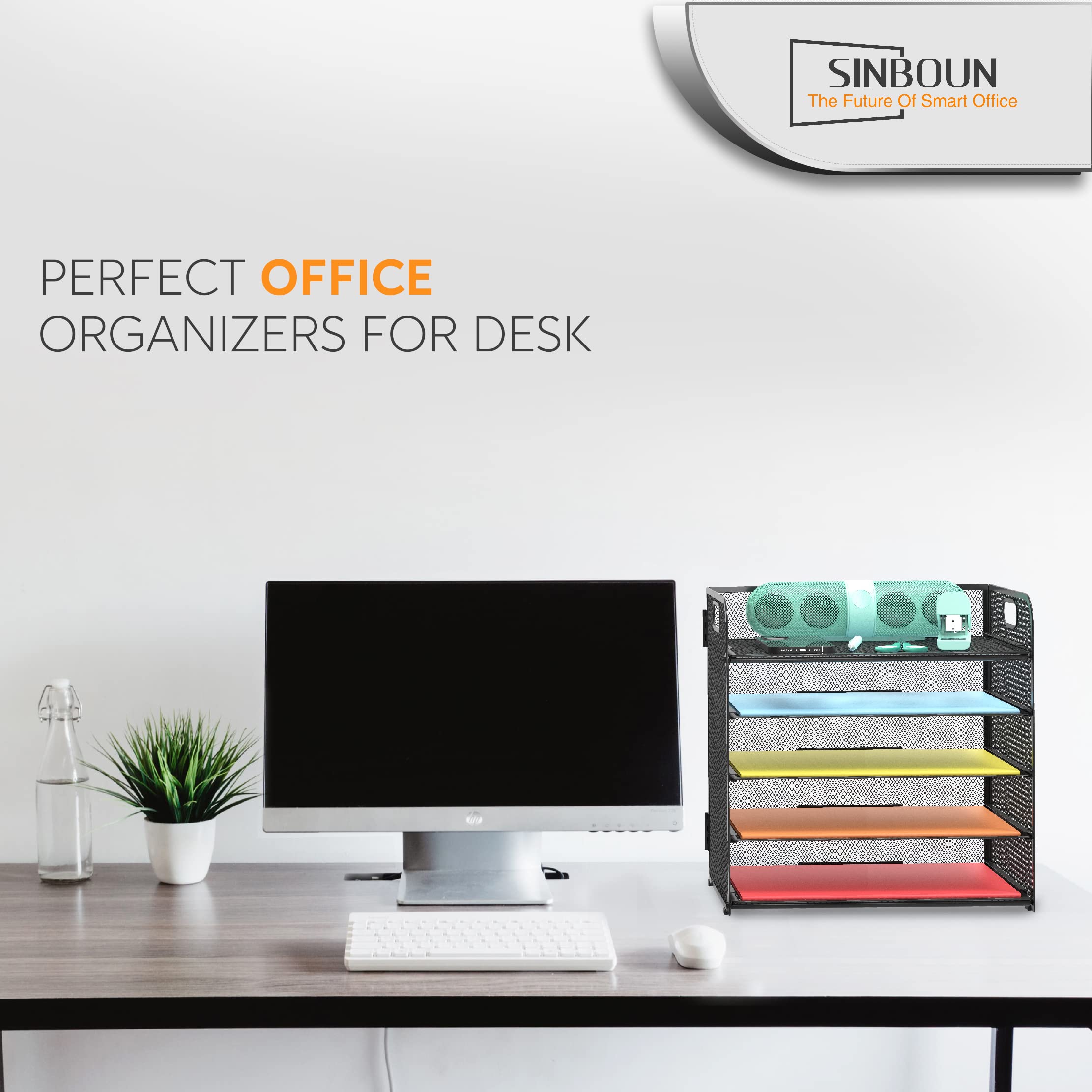 5-Tier Metal Letter Tray with Handle - Black Desk Organizer for Office & Classroom | Paper Holder, File Organizer, Document Shelf | Perfect for Mail Sorting, Bill Storage & Workspace Organization