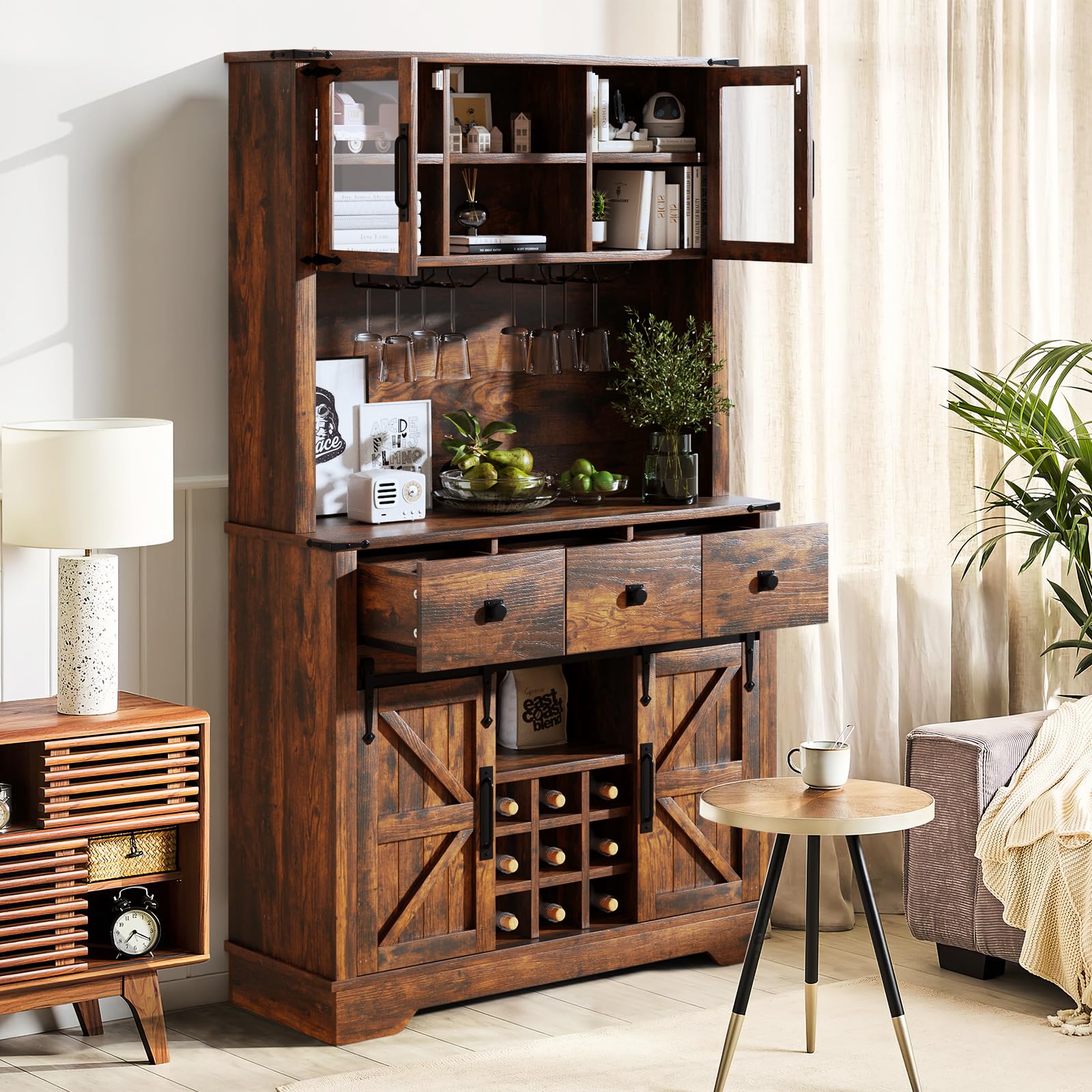 Farmhouse Coffee Bar Cabinet with Storage, 72
