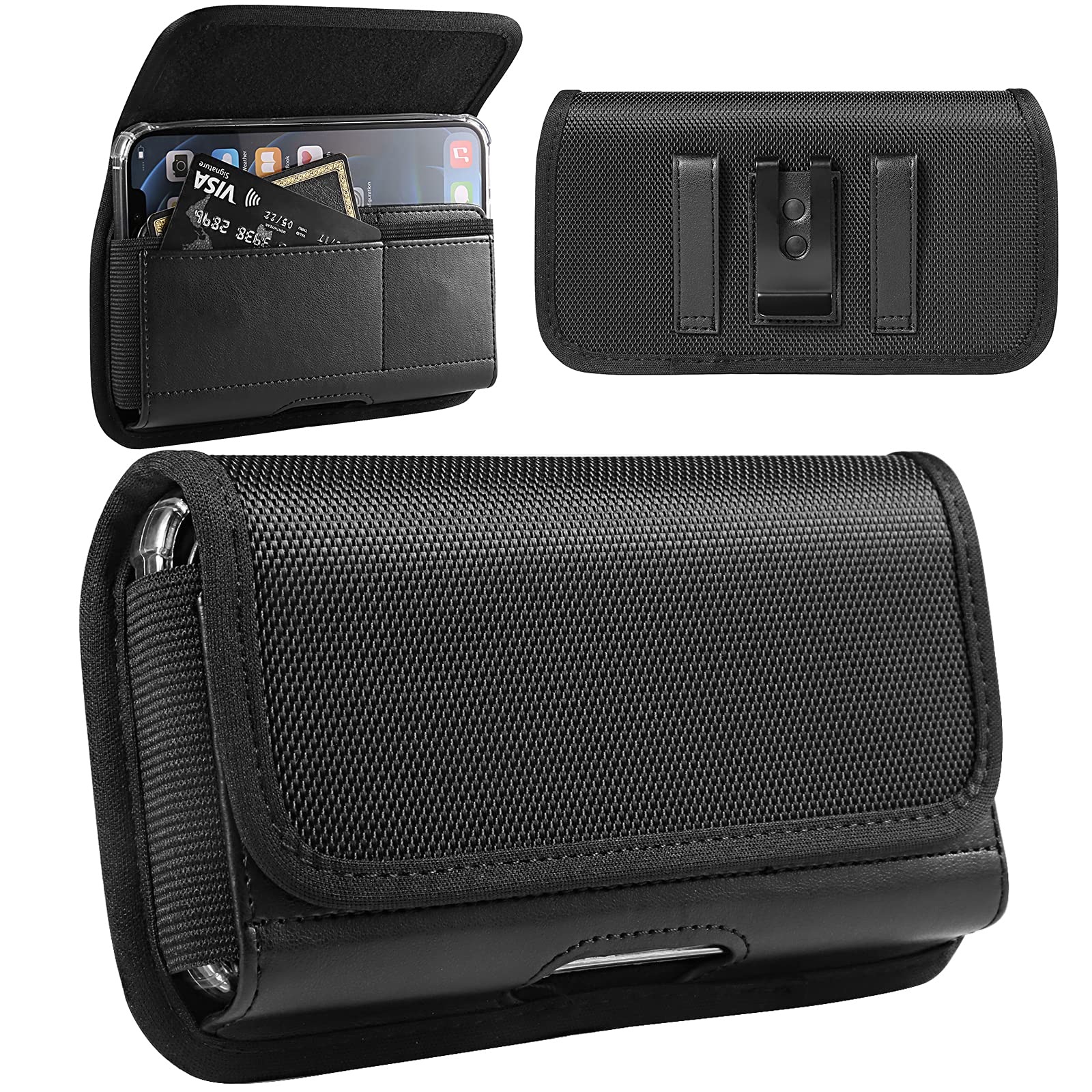 Durable Nylon Cell Phone Holster with Belt Clip - Compatible with iPhone 16 Pro Max, Galaxy S24+, OnePlus Open & More - Perfect for Outdoor Activities, Work & Travel