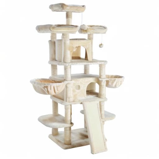 68-Inch Multi-Level Large Cat Tree for Big Cats - Sturdy Cat Tower with Condo, Plush Perches, Sisal Scratching Posts & Hammocks - Indoor Activity Center for Kitties (Beige) - Perfect for Play, Climbing & Relaxing in Living Rooms & Pet-Friendly Homes