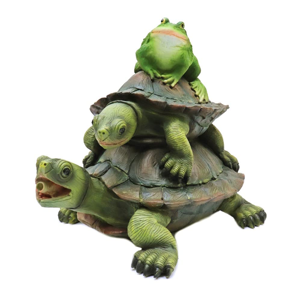 Easy Rider Frog on Turtles Outdoor Water Fountain - Complete Garden Pond Kit with Pump & Tubing | Decorative Statue for Patio, Backyard & Landscaping
