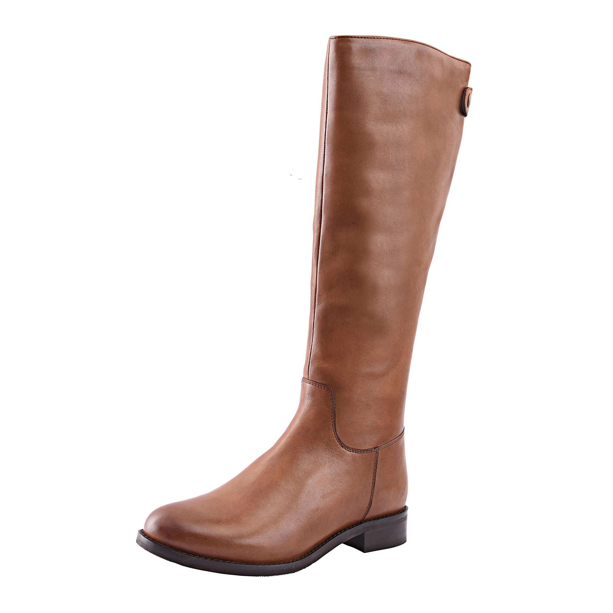 ALLONSI Women's Genuine Leather Knee High Riding Boots - Handmade Low Heel TPR Sole with Zip Closure - Comfortable Long Boots for Everyday Wear, Office & Casual Outfits