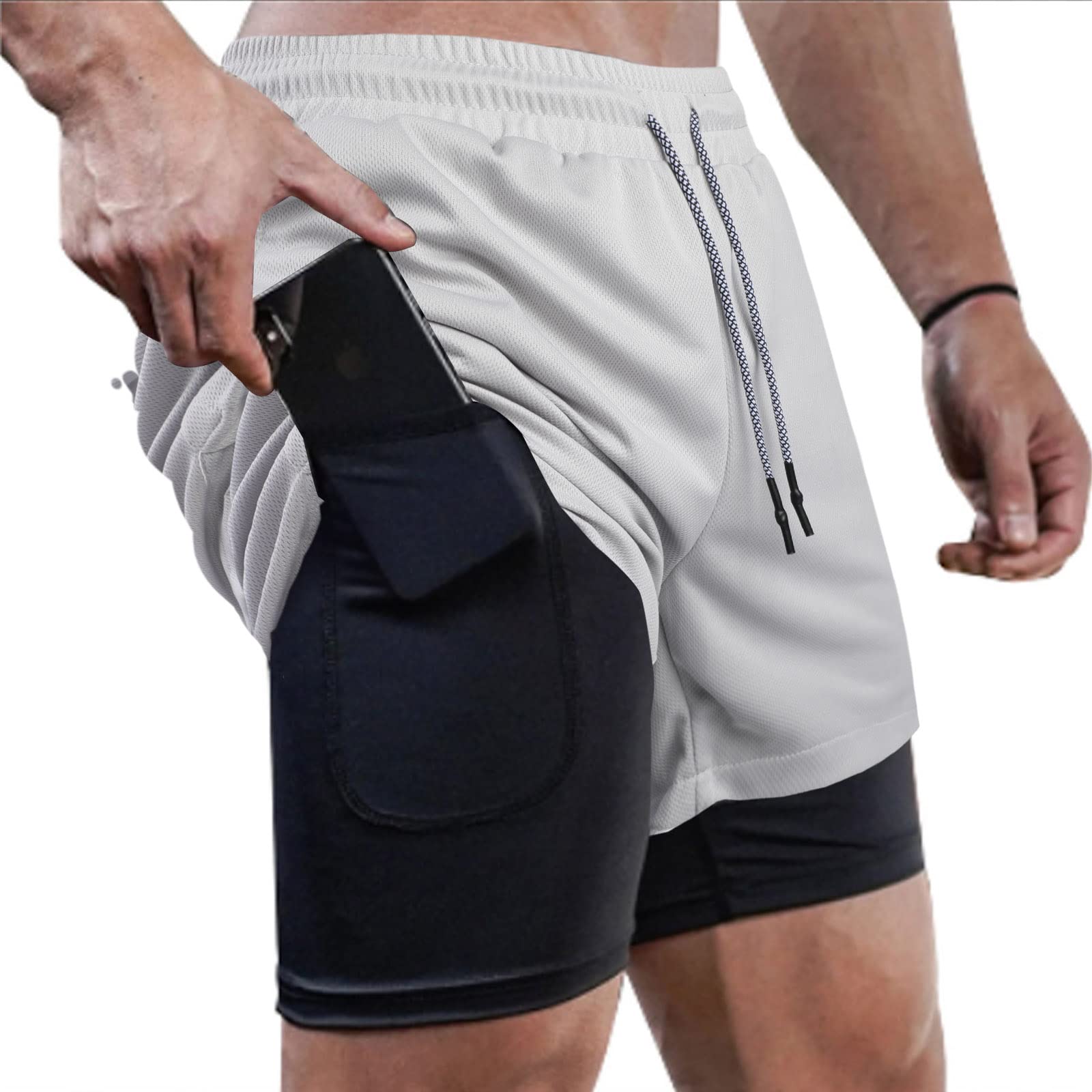Surenow Men's 2-in-1 Running Shorts - 7-Inch Gym Workout Shorts with Liner for Yoga, Training & Outdoor Sports | Lightweight & Breathable for Summer Activities