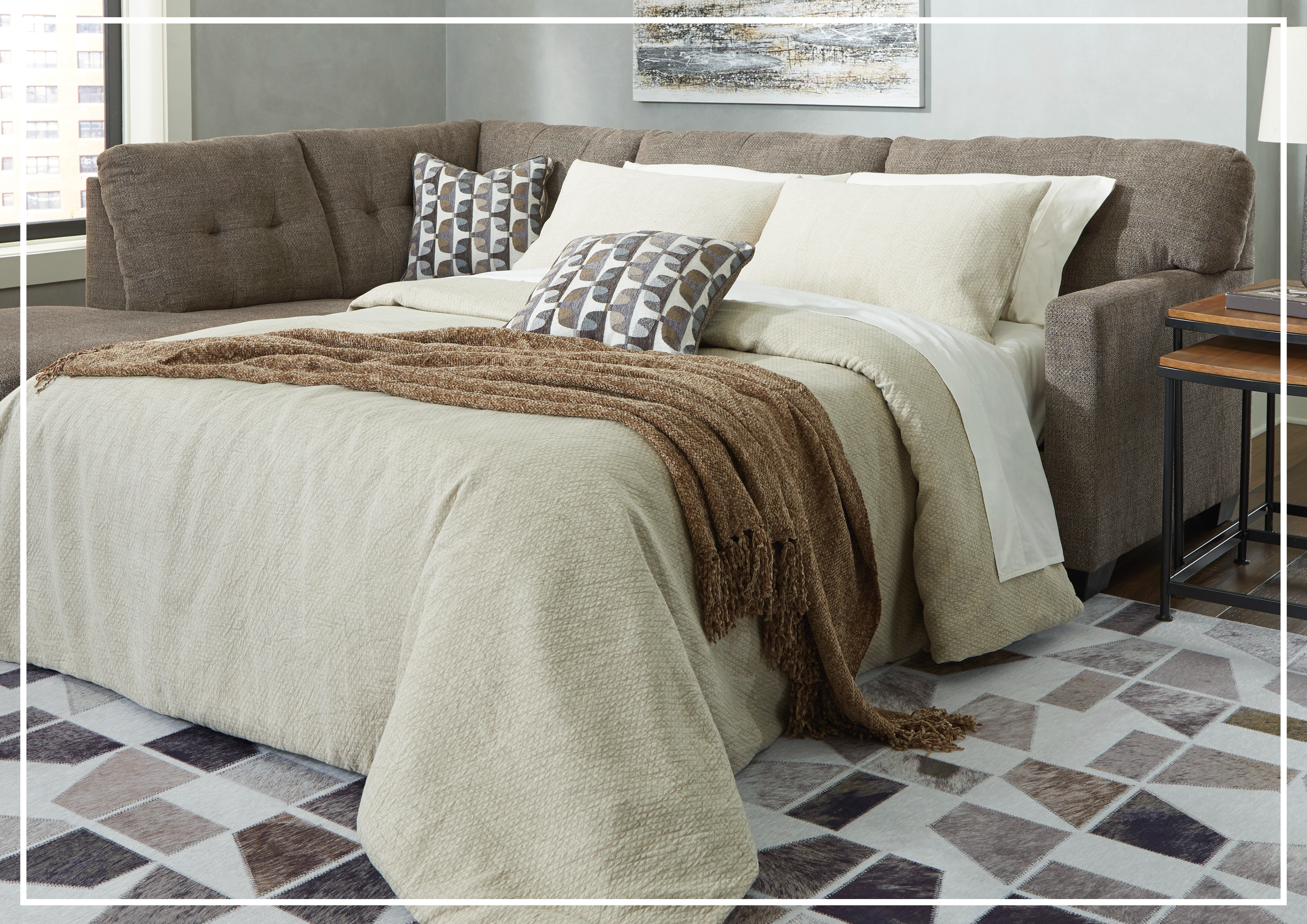 Gio Italia Marston Fabric 2-Piece Sleeper Sectional Sofa with Chaise Lounge | Light & Dark Color Options | Perfect for Small Spaces & Guest Rooms