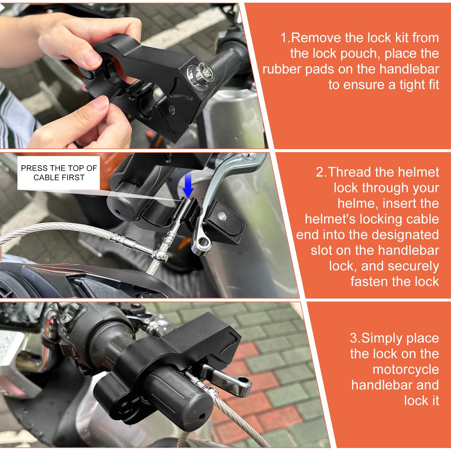 Heavy Duty Motorcycle Helmet Lock - Anti Theft for Scooter & Handlebar - Perfect for Outdoor Riding Security