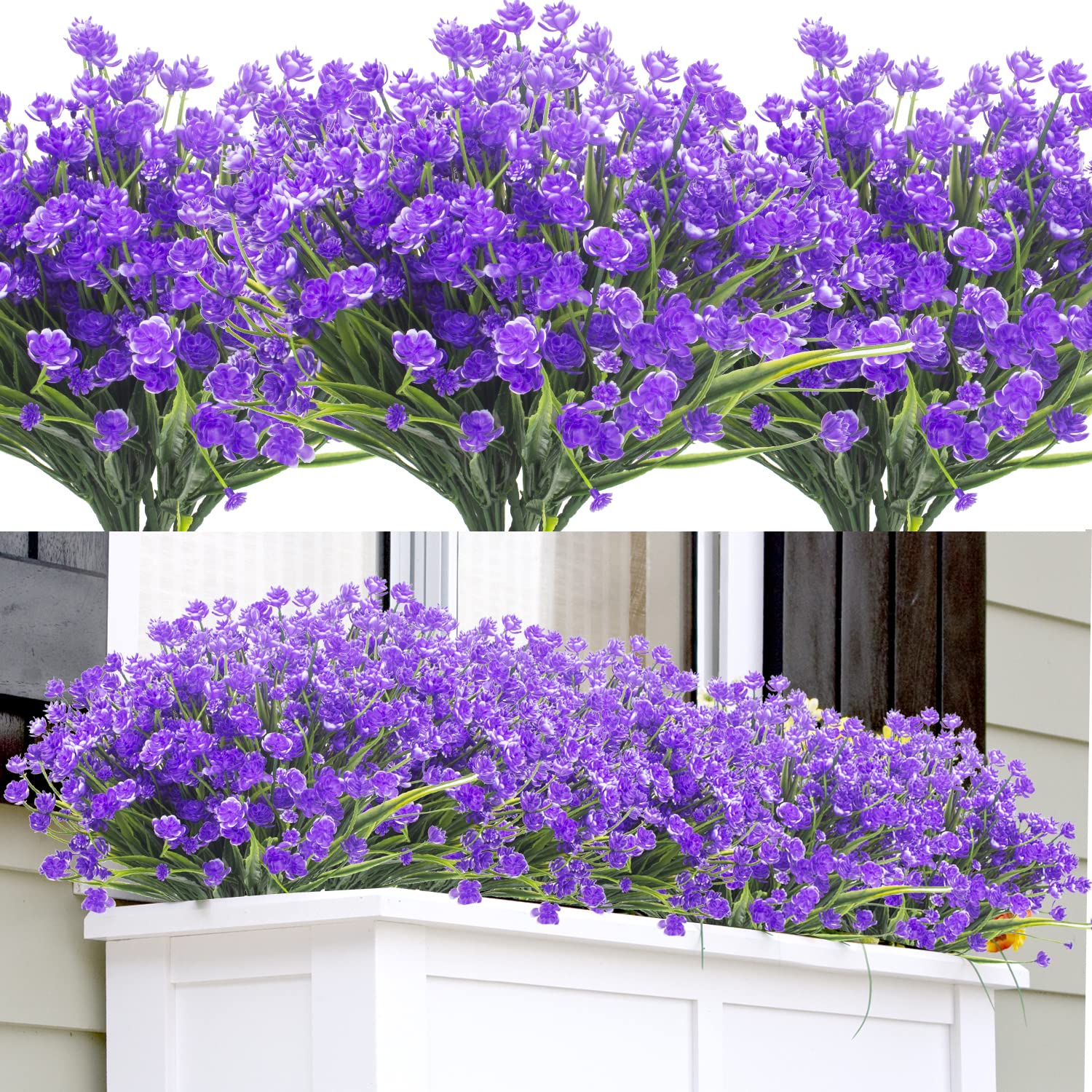 UV Resistant Artificial Fake Flowers - 12 Bundles of Outdoor Greenery Shrubs Plants for Indoor/Outside Hanging Planters, Home & Garden Décor (Blue) - Perfect for Porch Decorations, Wedding Centerpieces, and Office Desk Decor