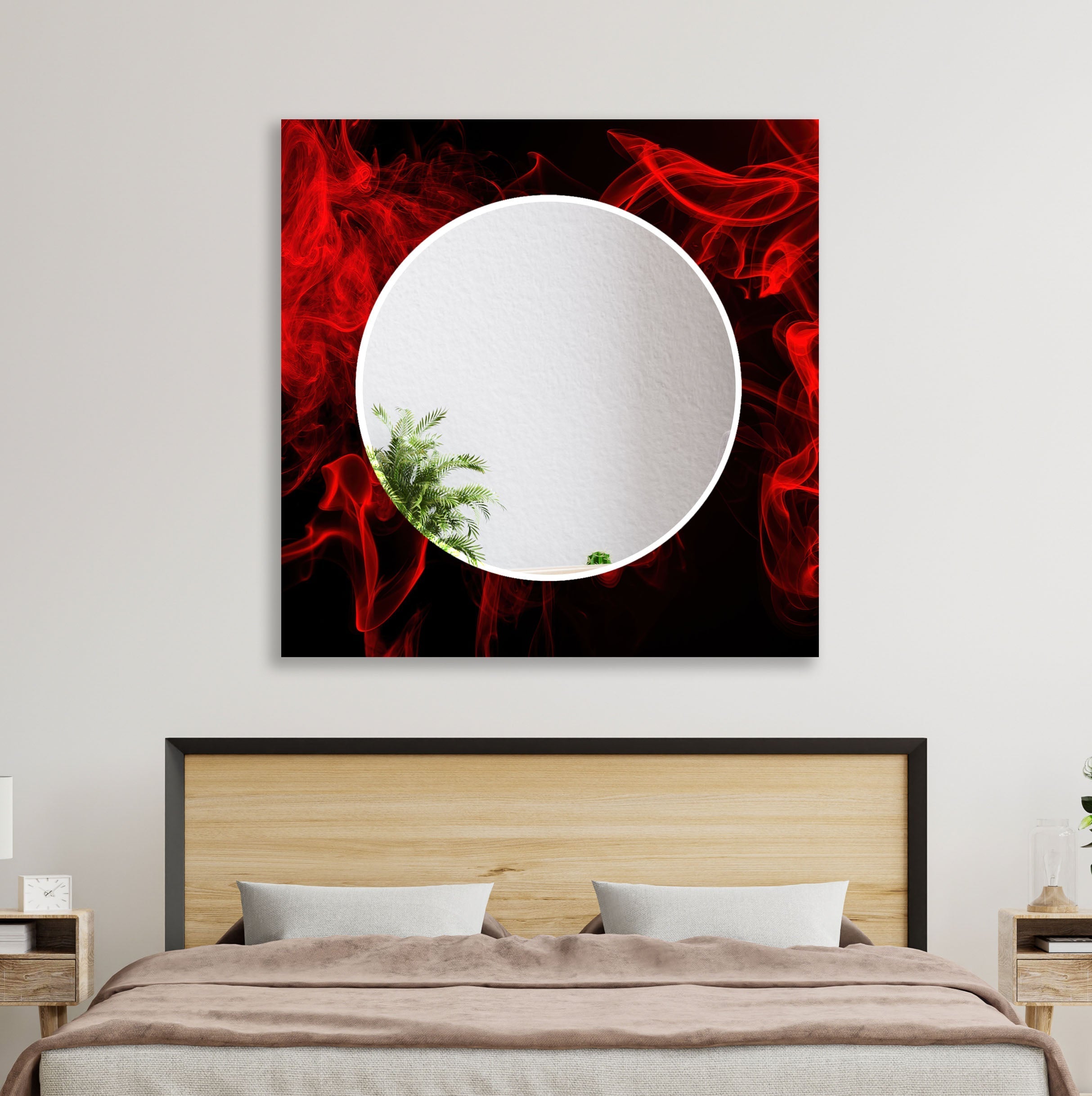 Stylish Black and Red Smokey Wall Mirror - Elegant Home Decor for Living Room, Bedroom & Entryway - Perfect for Makeup Vanity, Dressing Area & Interior Design