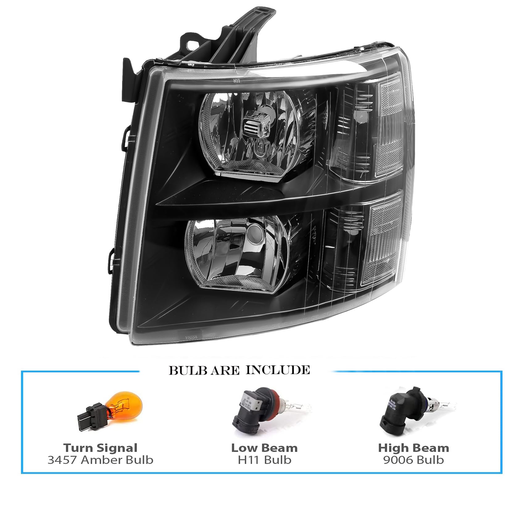 Replacement Headlight Assembly with Bulb & Wiring Harness for 2007-2013 Chevy Silverado 1500, 2007-2014 Silverado 2500HD 3500HD - Black Housing Clear Lens - Perfect for Night Driving & Off-Road Adventures