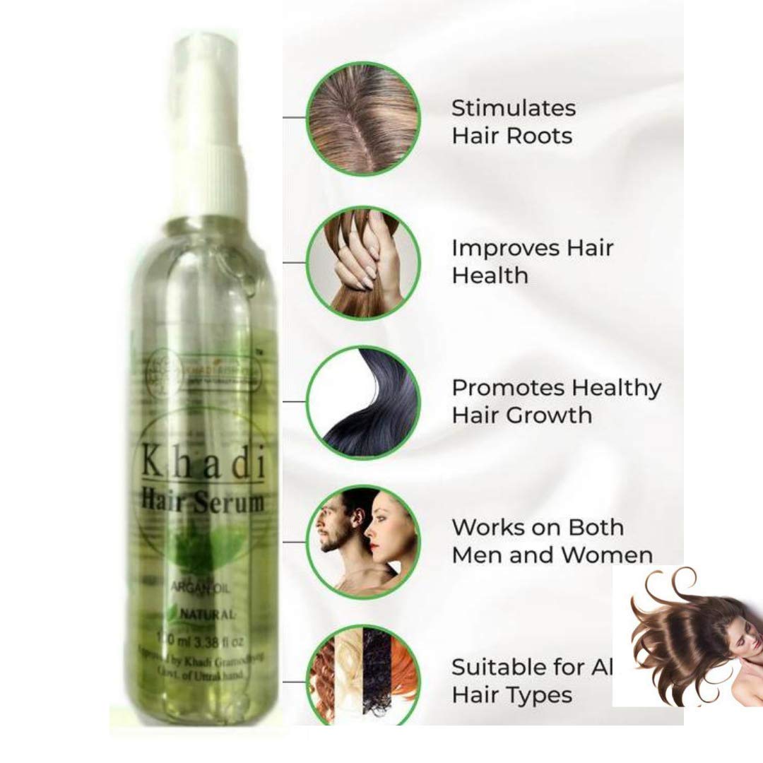 Khadi Rishikesh Hair Growth Serum with Argan Oil | Reduces Hair Fall & Frizz | Adds Shine & Strength for Long Healthy Hair | 100ml for Women & Men | Perfect for Daily Hair Care & Styling