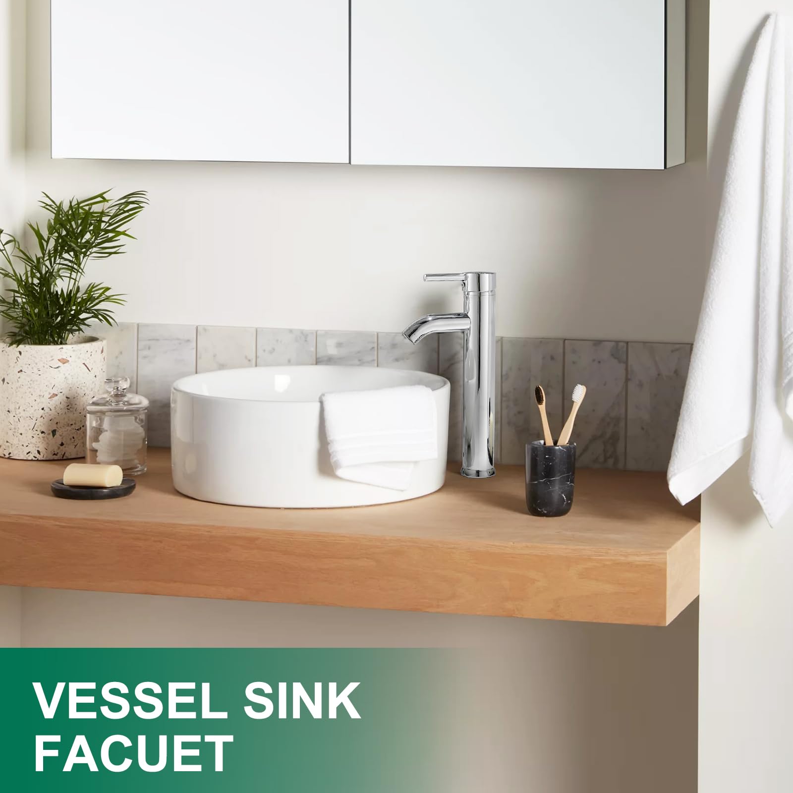 Modern Chrome Single Handle Bathroom Vessel Sink Faucet - Tall Body One Hole Basin Mixer Tap for Lavatory | Perfect for Contemporary Vanities and Powder Rooms