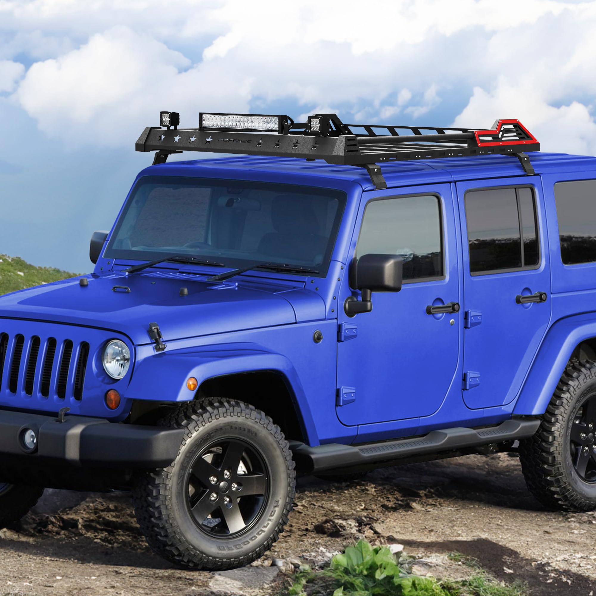 Jeep Wrangler JK JL 4-Door Hardtop Roof Rack with LED Lights (2007-2023) - Heavy Duty Cargo Carrier for Camping, Off-Road & Outdoor Adventures