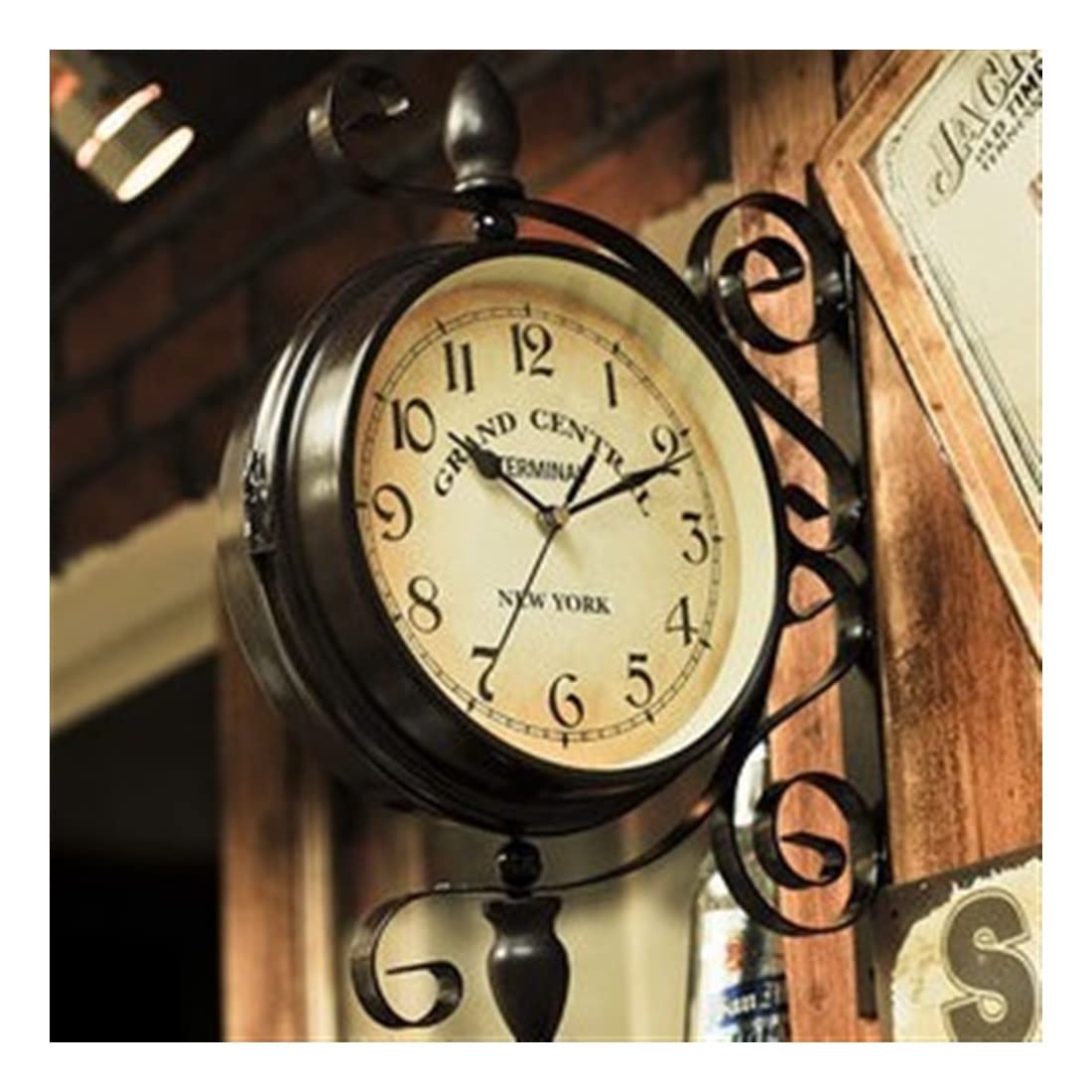 Vintage Double Sided Wall Clock - Antique Train Station Style Hanging Clock for Indoor & Outdoor Use - Perfect for Garden, Patio, Pool, Lanai, Fence, Living Room & Home Decor - Two Sided Clock for Easy Viewing from Any Angle