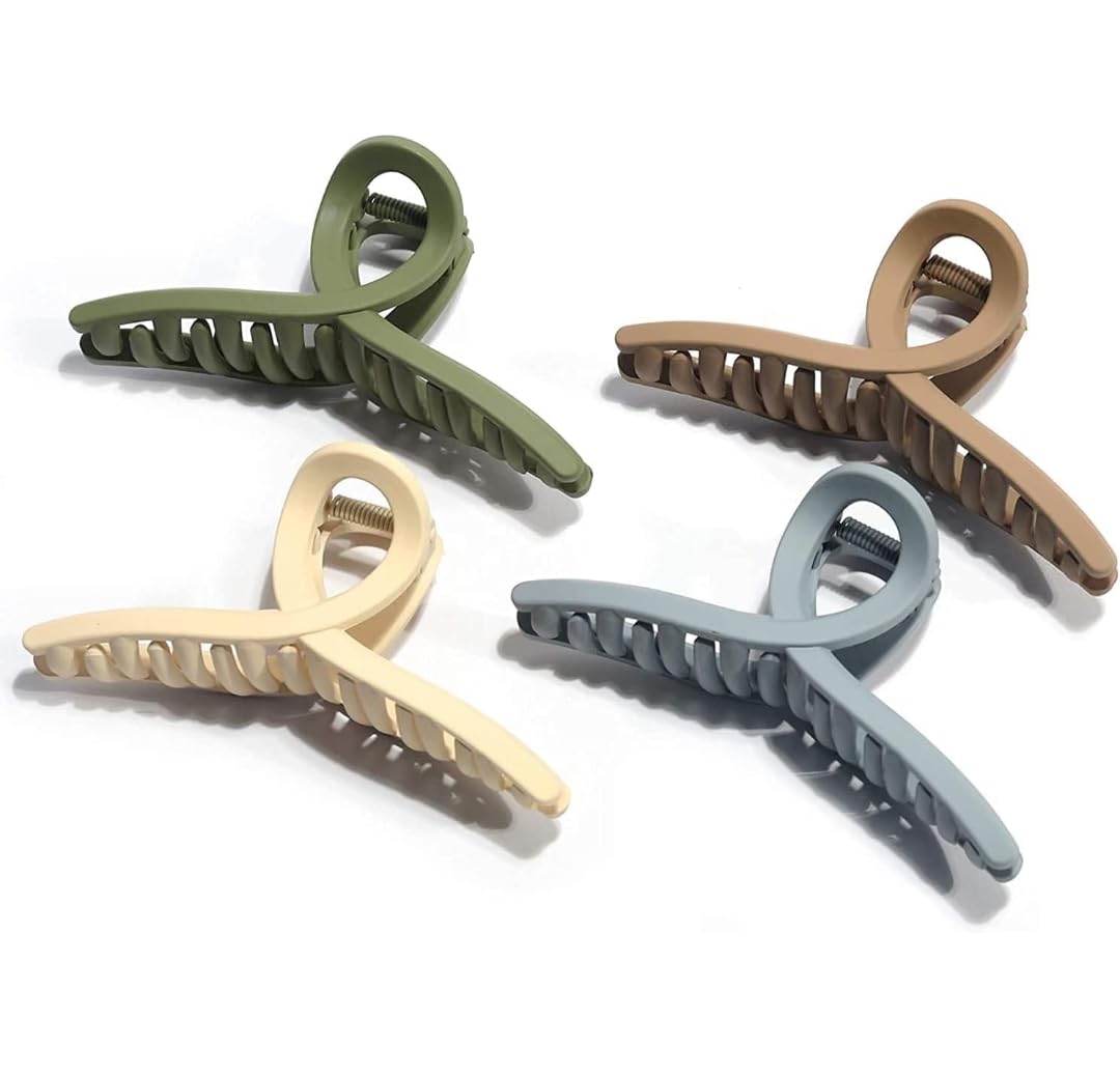 4PCS Matte Plastic Hair Claw Clips for Women - 8cm Medium Size, Strong Hold for Thick & Long Hair - Perfect for Ponytails, Buns & Everyday Hairstyles
