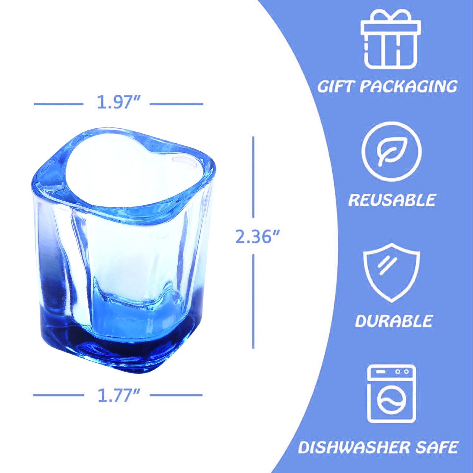 2oz Heavy Base Shot Glasses Set of 6 - Heart, Rainbow, Square & Espresso Style Bulk Barware - Perfect for Parties, Weddings, Bars & Home Entertaining