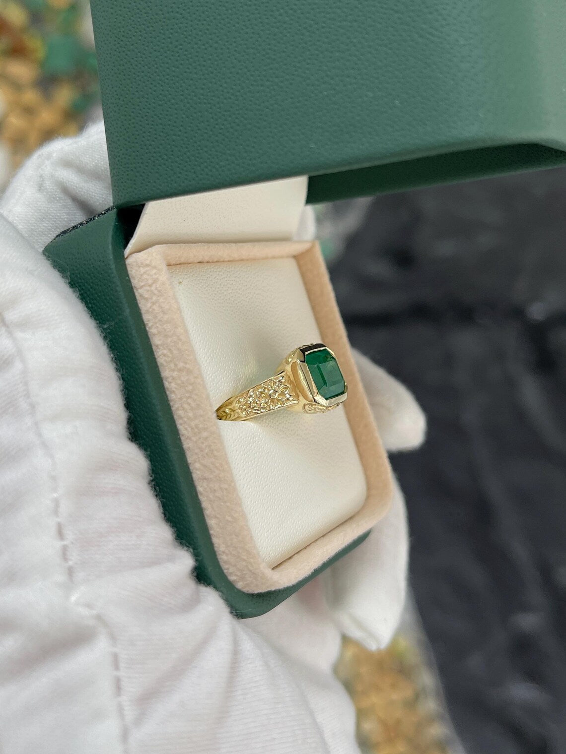 2.76ct Lush Green Emerald Cut East-West Floral Ring - Elegant Wedding, Engagement & Anniversary Jewelry Gift