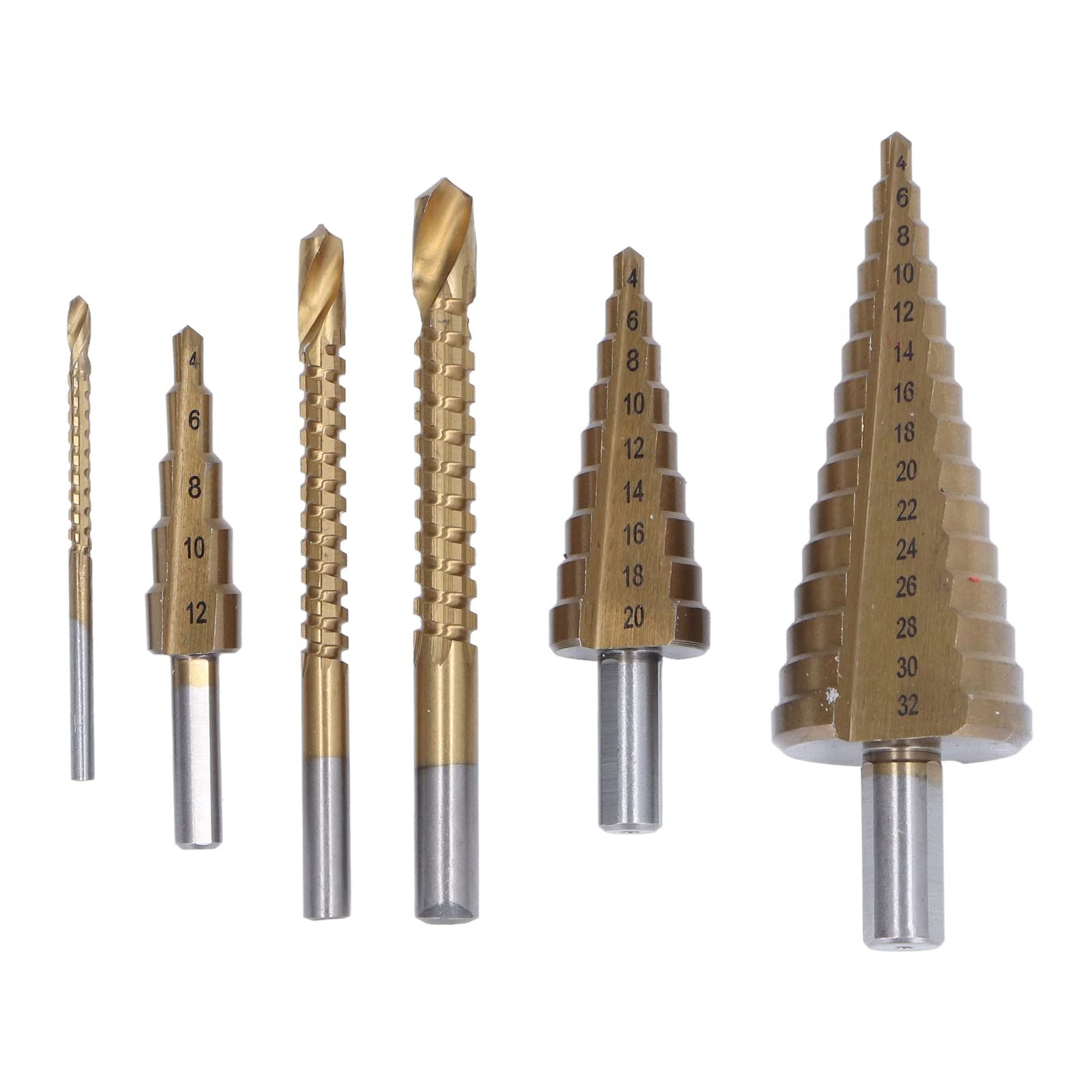 6Pcs Straight Flute Step Drill Bit Set - Titanium Coated HSS Round Shank for Metal & Wood - Perfect for DIY Projects, Home Repairs & Professional Use