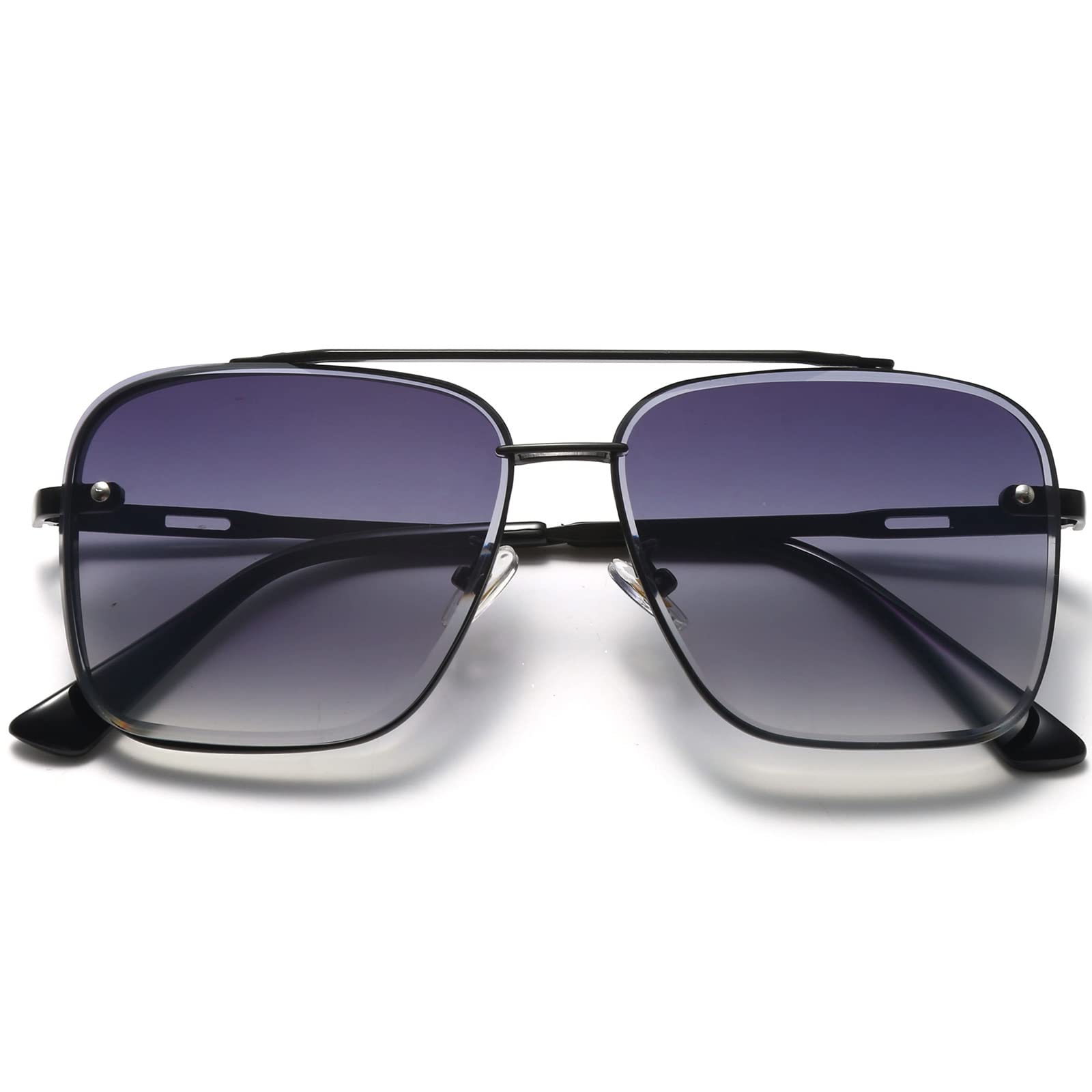 PORADAY Square Aviator Sunglasses for Men & Women - Vintage Oversized Pilot Sunglasses with Metal Frame & Gradient Lenses - Perfect for Driving, Beach, and Outdoor Activities