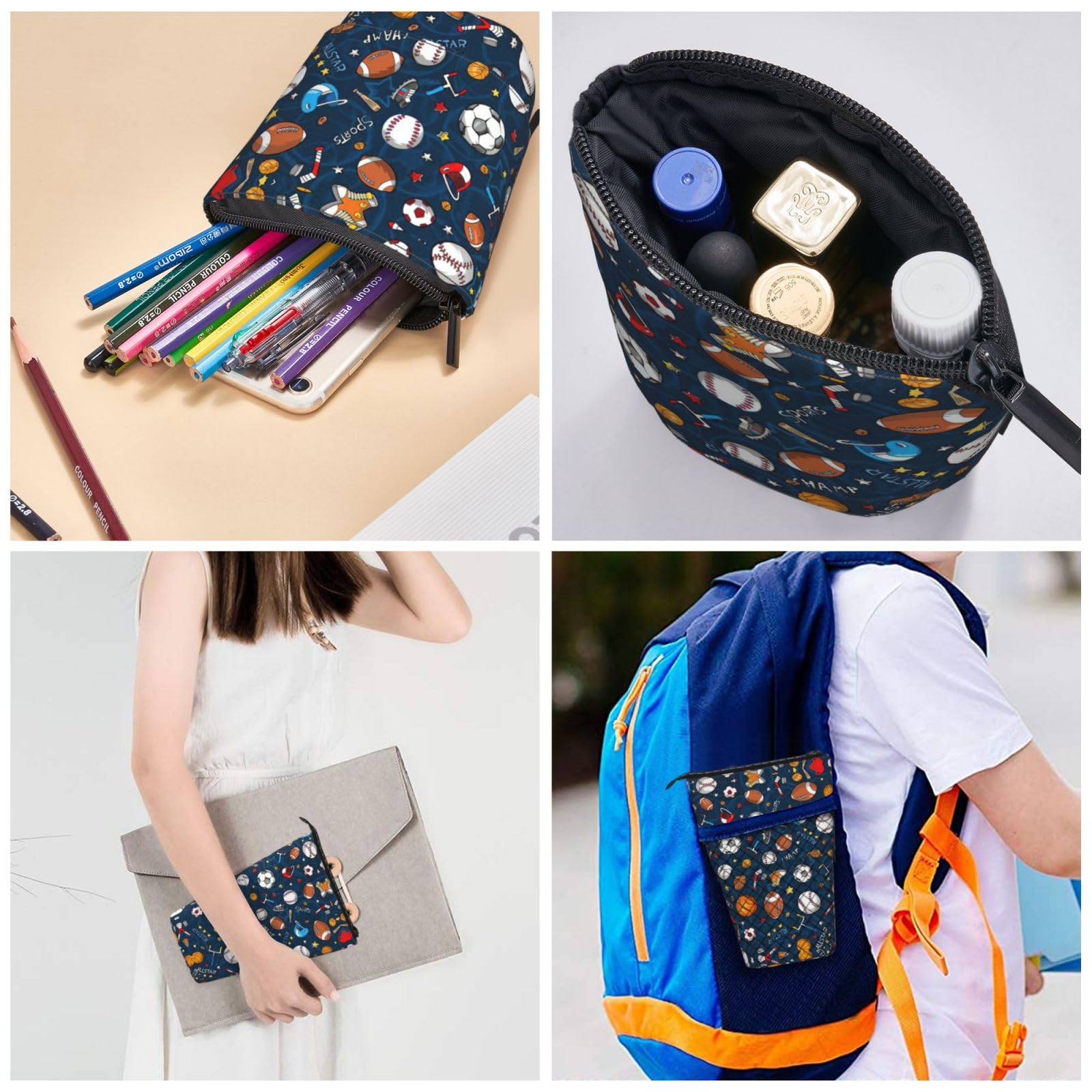 DRTGEDS Expandable Pen Pouch Holder - Multi-Sport Stationery Organizer for Baseball, Basketball, Football & Hockey Fans - Perfect Pencil Case, Makeup Bag & School Supply Organizer for Students, Office & Travel Use