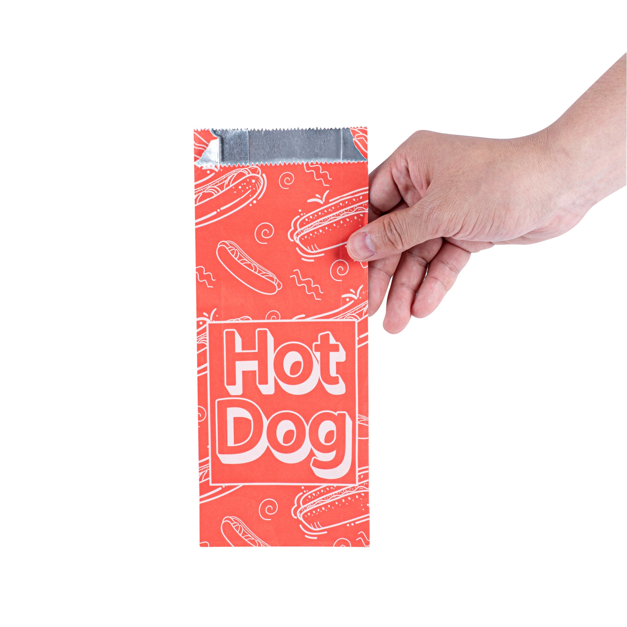 Red Printed Small Hot Dog Foil Bags - 3.75