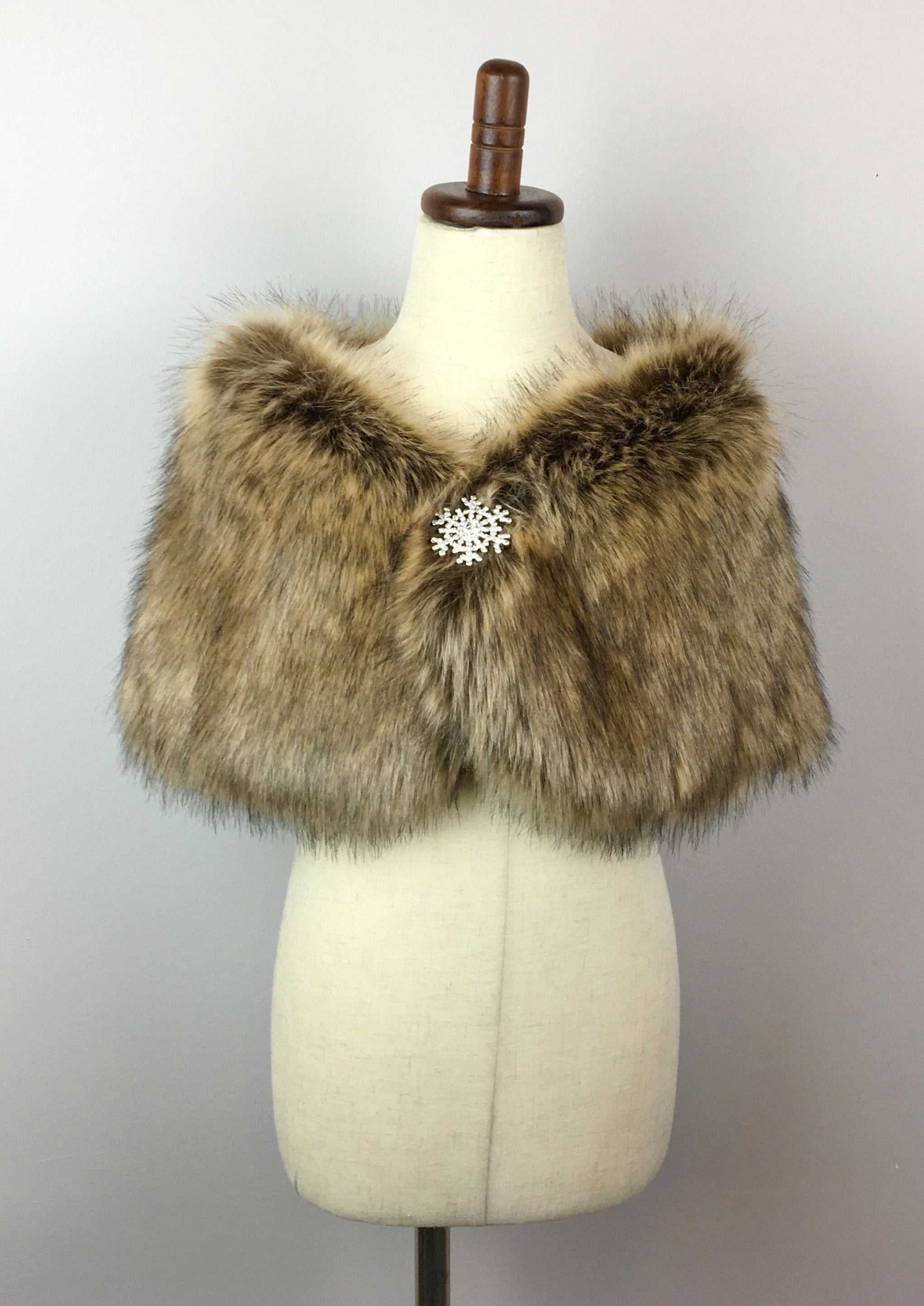 Brown Flower Girl & Junior Bridesmaid Fur Shawl for Kids | Soft Winter Wrap for Weddings & Special Occasions | Elegant Accessory for Flower Girls & Bridal Party (Kid Brw03)